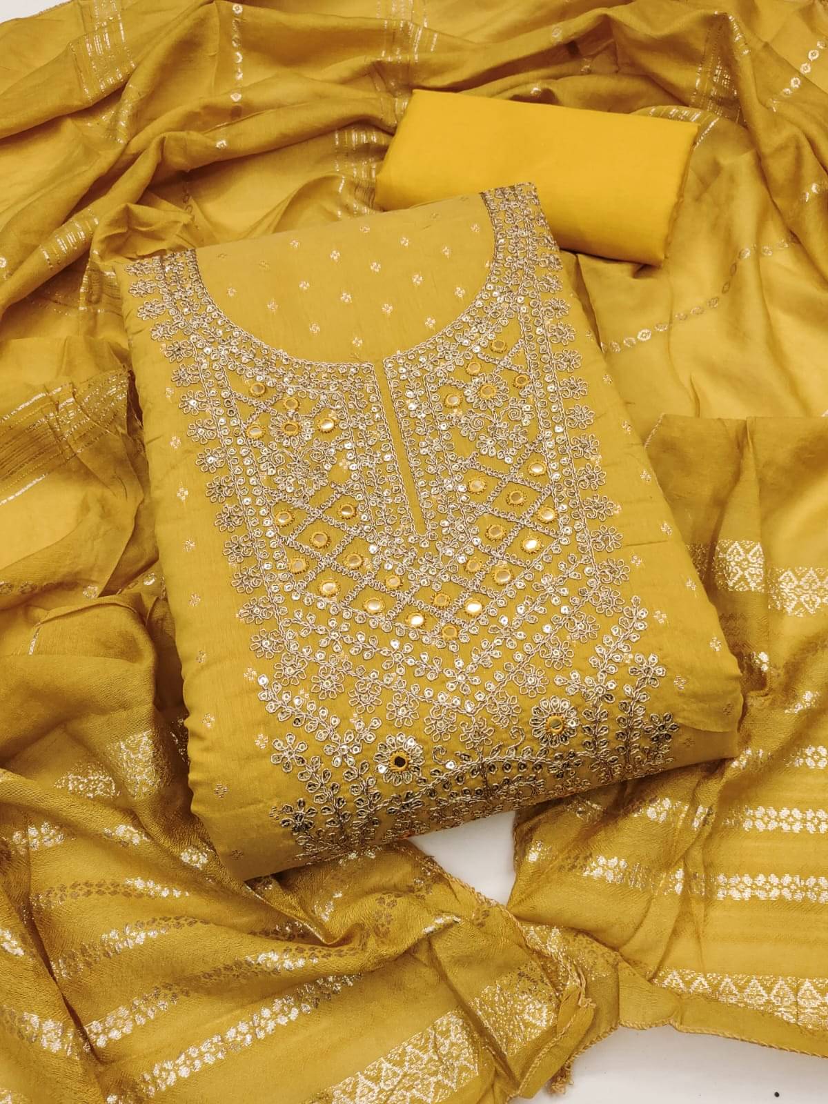 HL SILKMILLS Women Chanderi Unstitched Dress Material ( Yellow ) HL SILKMILLS Women Chanderi Unstitched Dress Material ( Yellow )