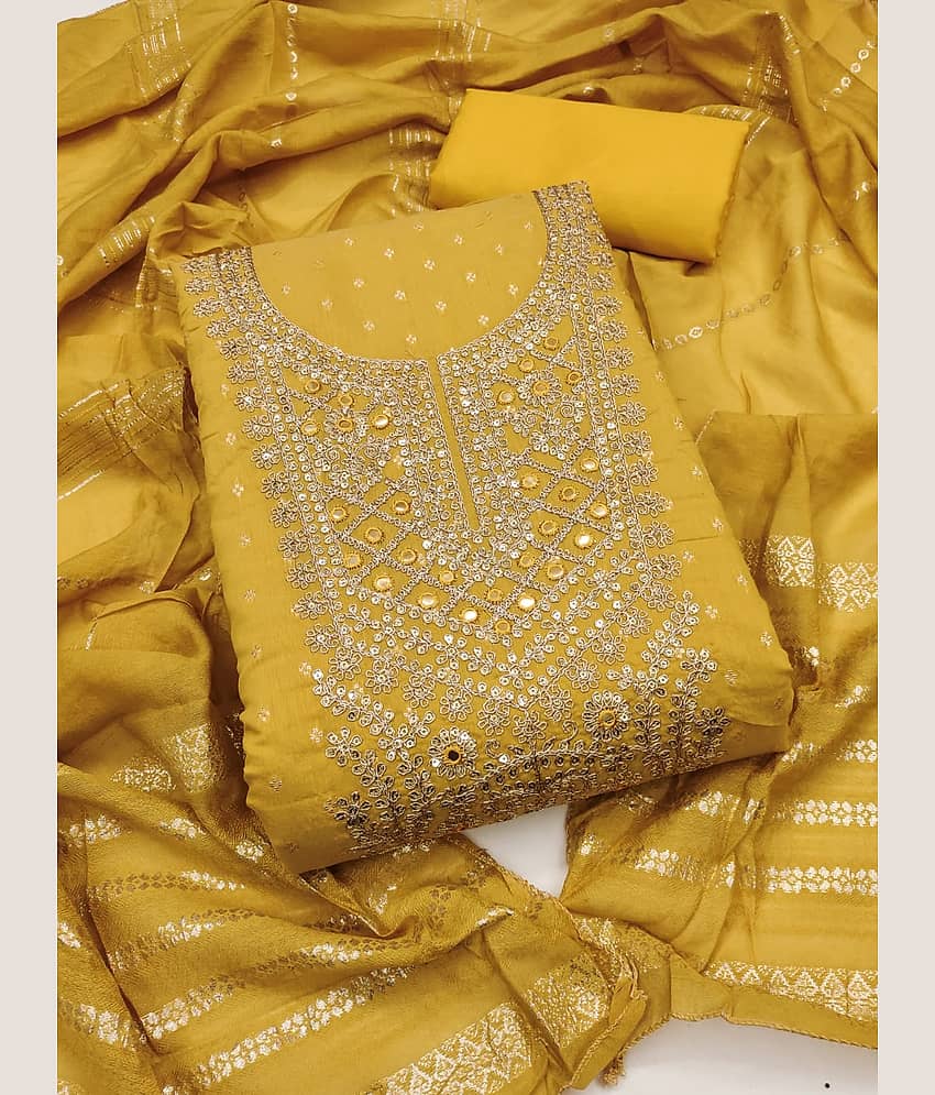 HL SILKMILLS Women Chanderi Unstitched Dress Material ( Yellow ) - Unstitched Fabrics | Buy online on ZillyBuy