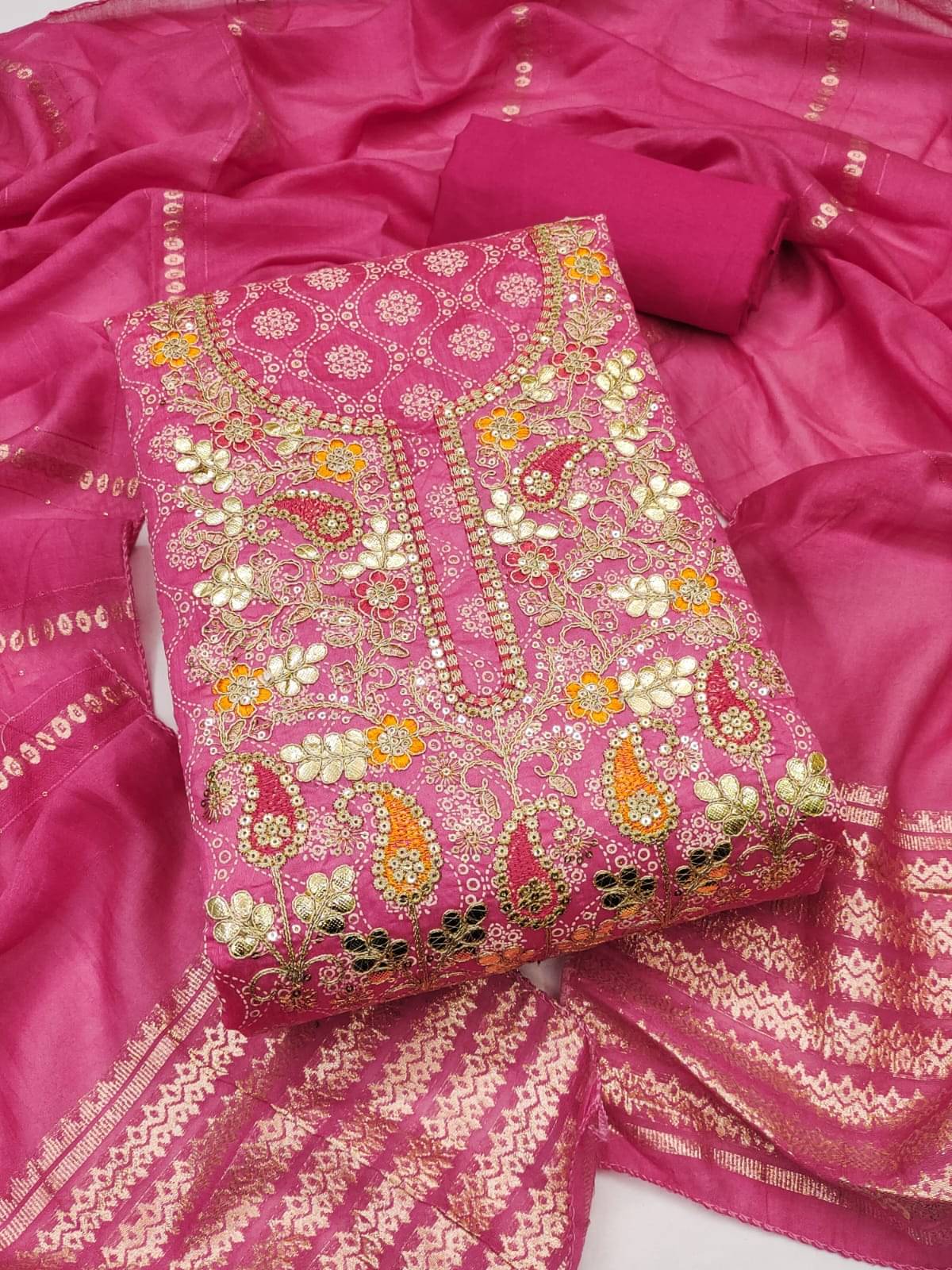 HL SILKMILLS Women Chanderi Unstitched Dress Material ( Pink ) HL SILKMILLS Women Chanderi Unstitched Dress Material ( Pink )