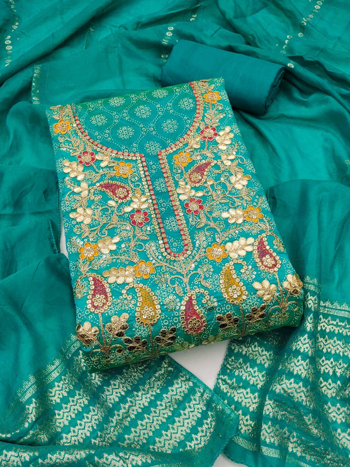 HL SILKMILLS Women Chanderi Unstitched Dress Material ( Sea Green ) - Unstitched Fabrics | Buy online on ZillyBuy