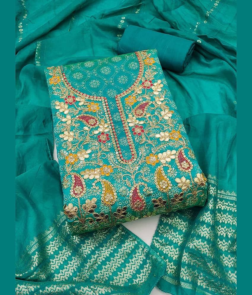 HL SILKMILLS Women Chanderi Unstitched Dress Material ( Sea Green ) - Unstitched Fabrics | Buy online on ZillyBuy