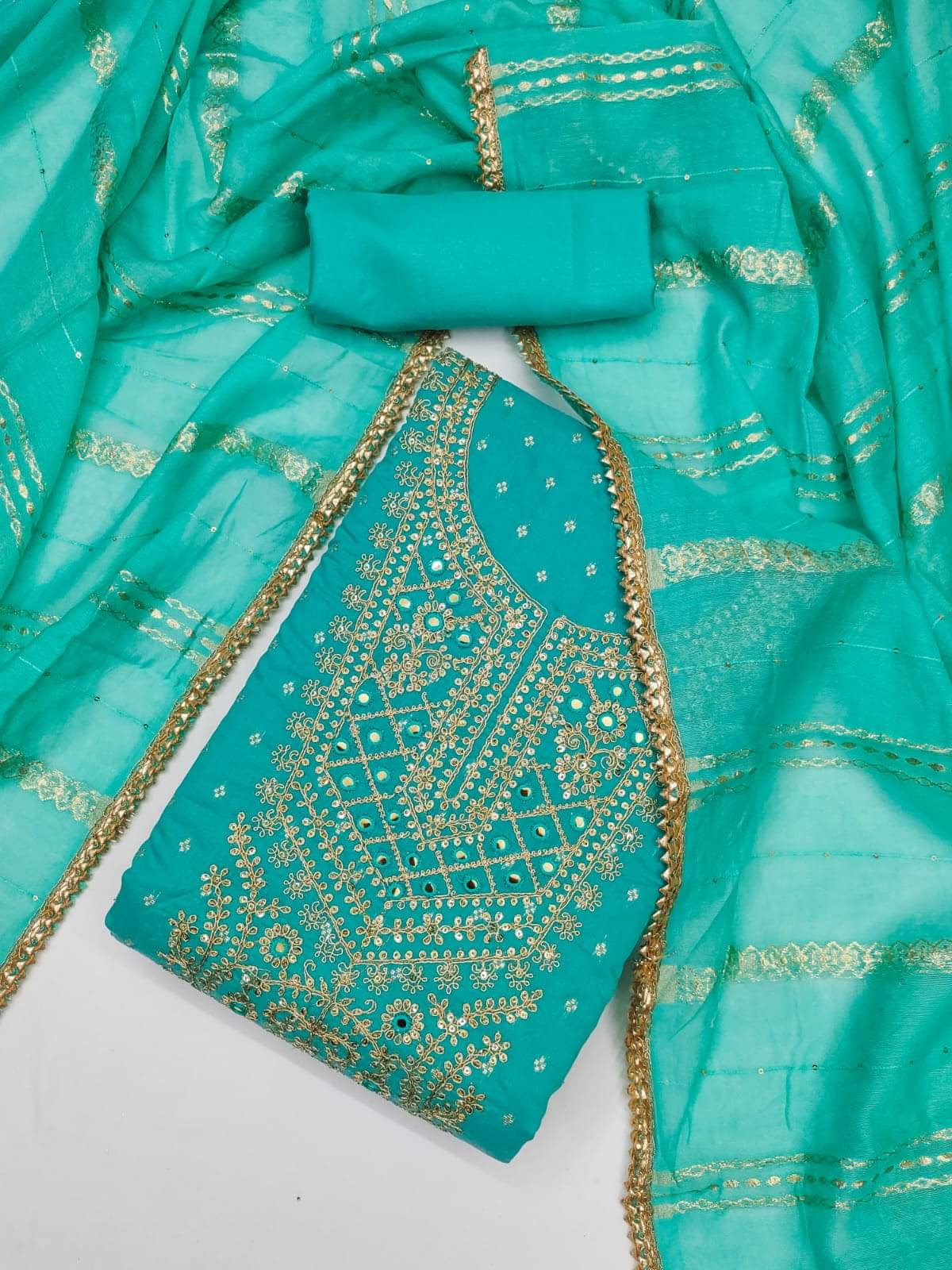 HL SILKMILLS Women Chanderi Unstitched Dress Material ( Sea Green ) HL SILKMILLS Women Chanderi Unstitched Dress Material ( Sea Green )