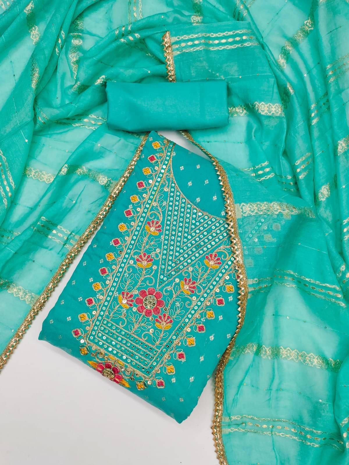 HL SILKMILLS Women Chanderi Unstitched Dress Material ( Sea Green ) HL SILKMILLS Women Chanderi Unstitched Dress Material ( Sea Green )