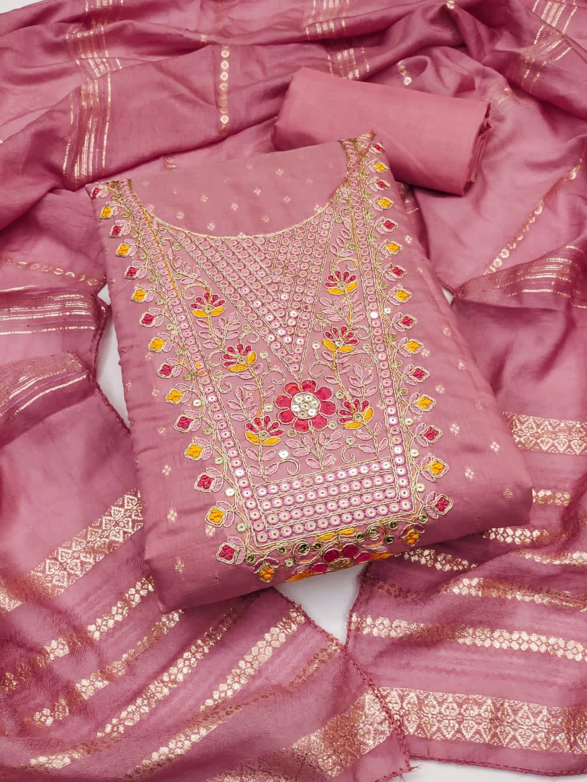 HL SILKMILLS Women Chanderi Unstitched Dress Material ( Pink )     			HL SILKMILLS Women Chanderi Unstitched Dress Material ( Pink )