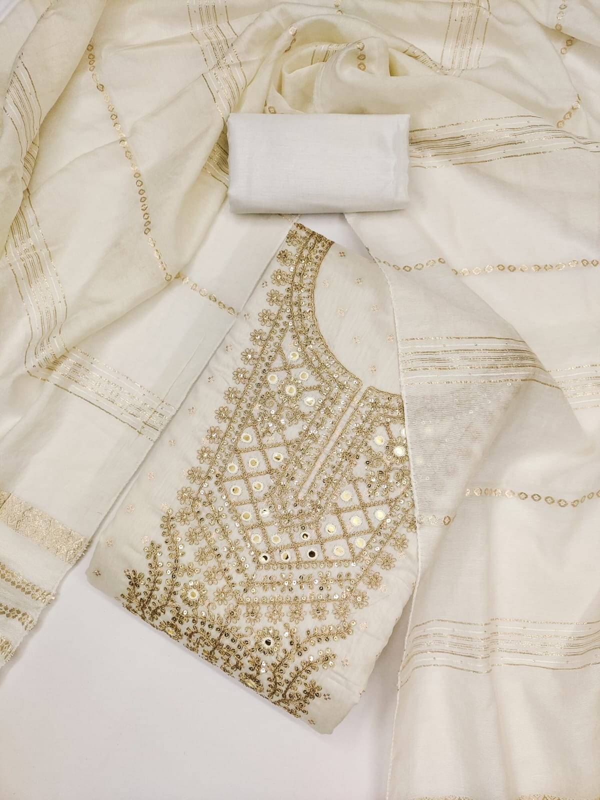 HL SILKMILLS Women Chanderi Unstitched Dress Material ( White ) HL SILKMILLS Women Chanderi Unstitched Dress Material ( White )