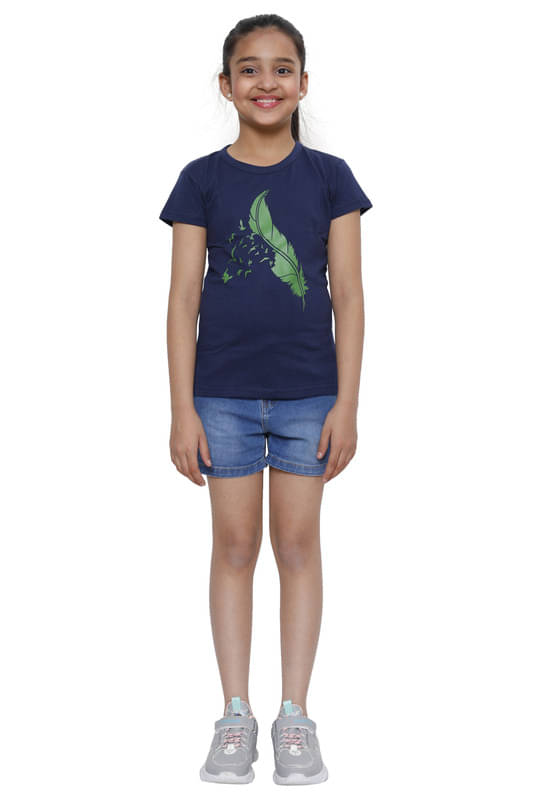     			IndiWeaves Pack of 1 Girls Cotton T-Shirt ( Navy Blue )