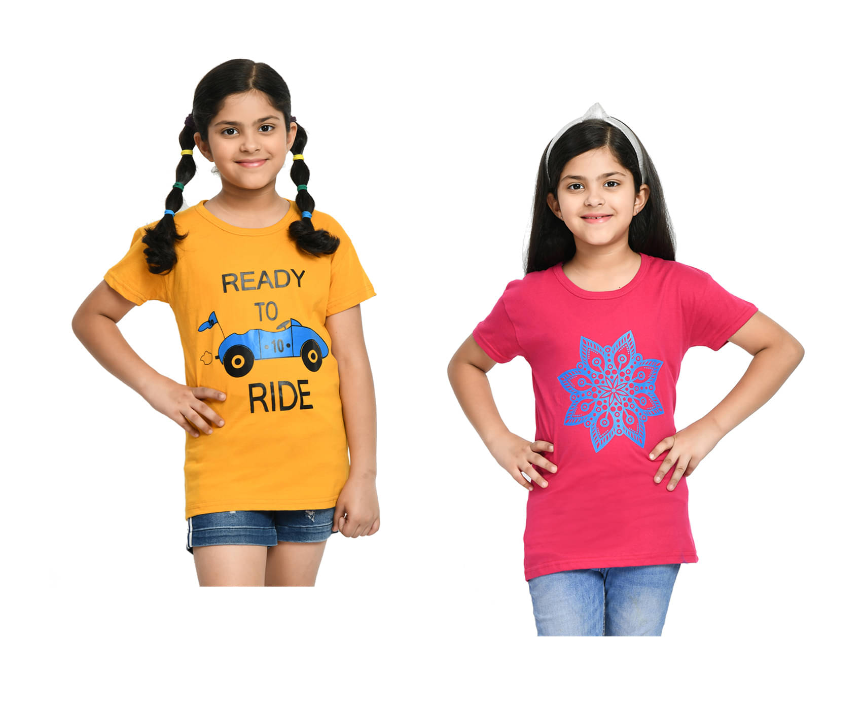     			IndiWeaves Pack of 2 Girls Cotton T-Shirt ( Multicolor )