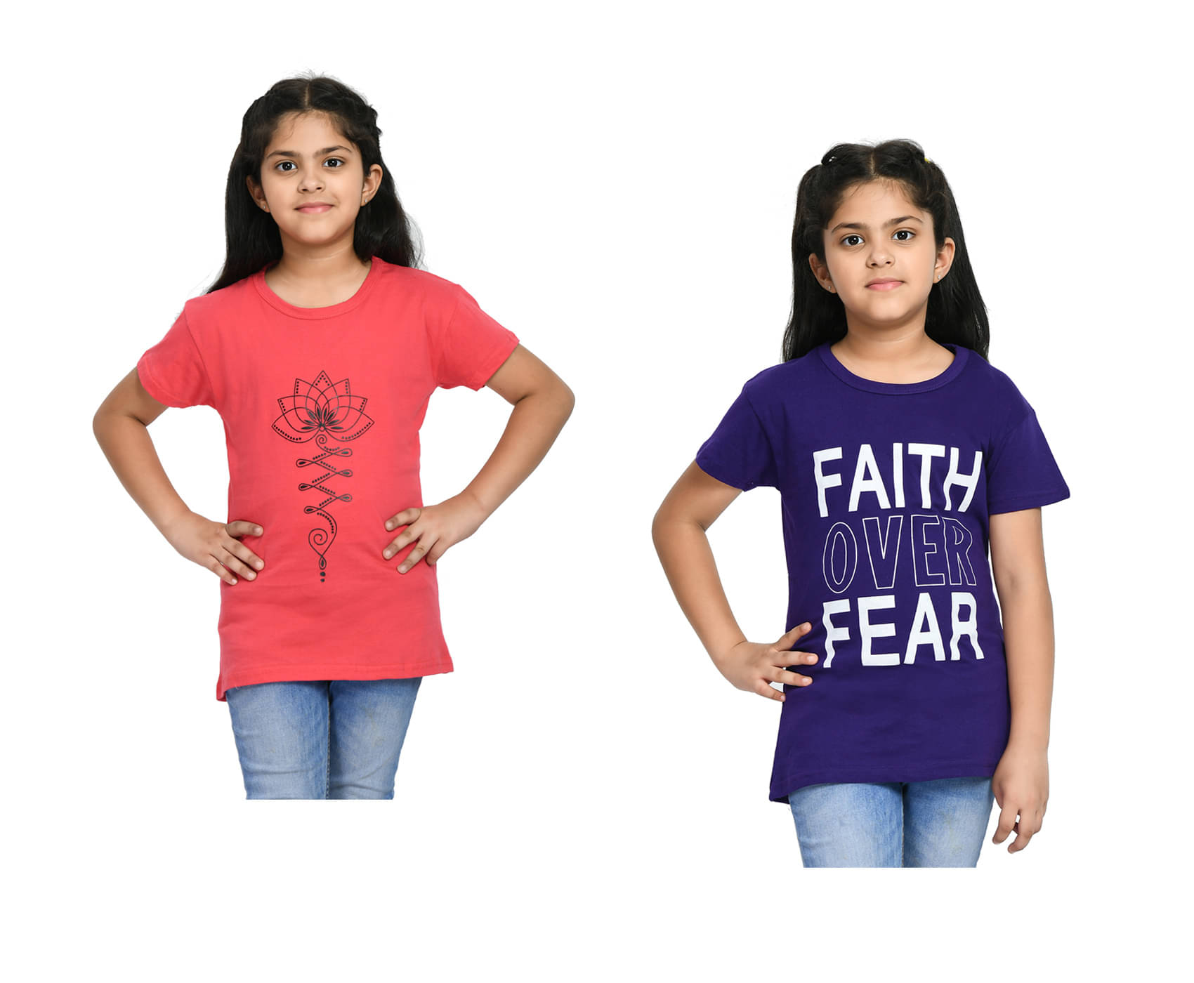    			IndiWeaves Pack of 2 Girls Cotton T-Shirt ( Multicolor )