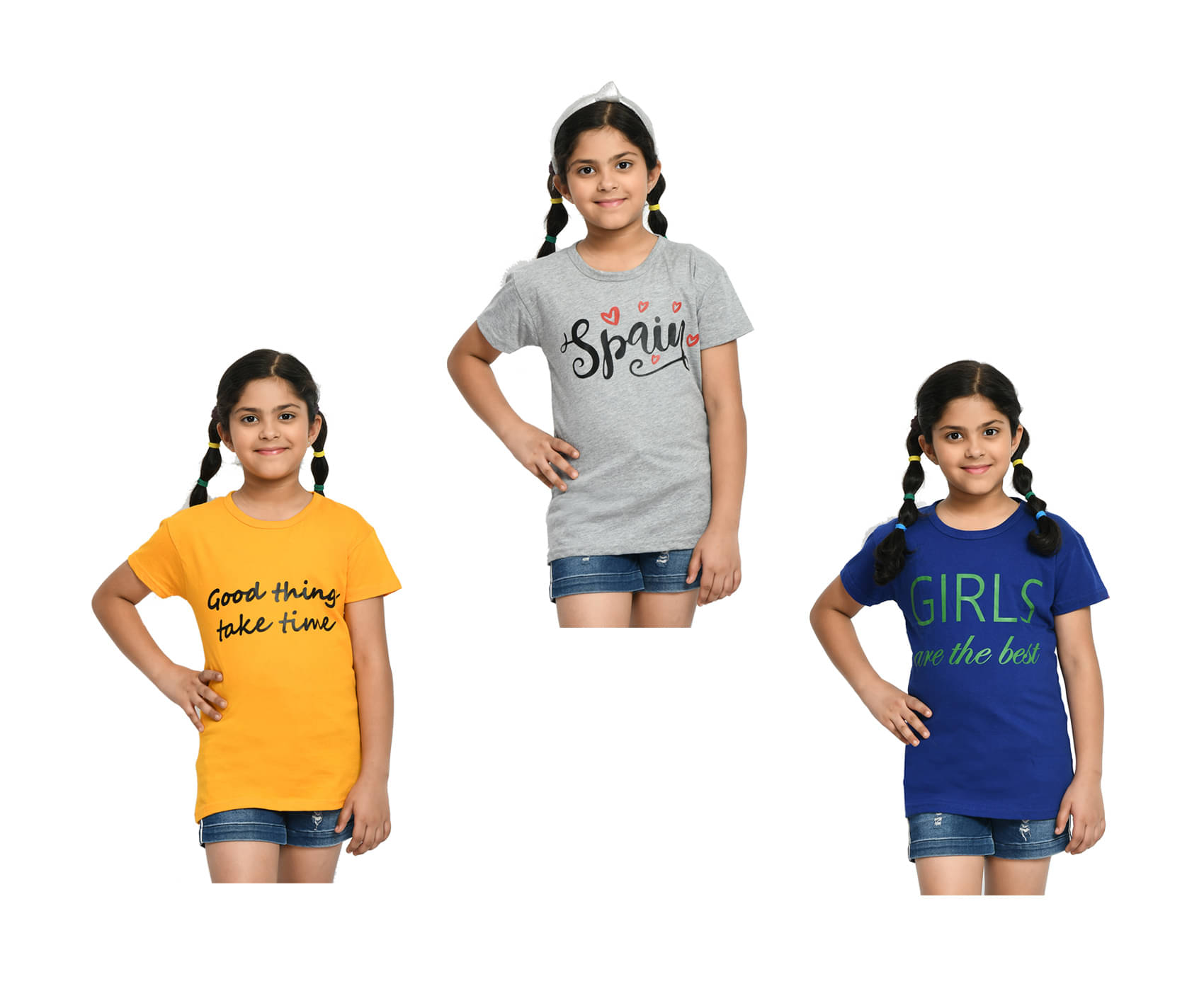     			IndiWeaves Pack of 3 Girls Cotton T-Shirt ( Multicolor )