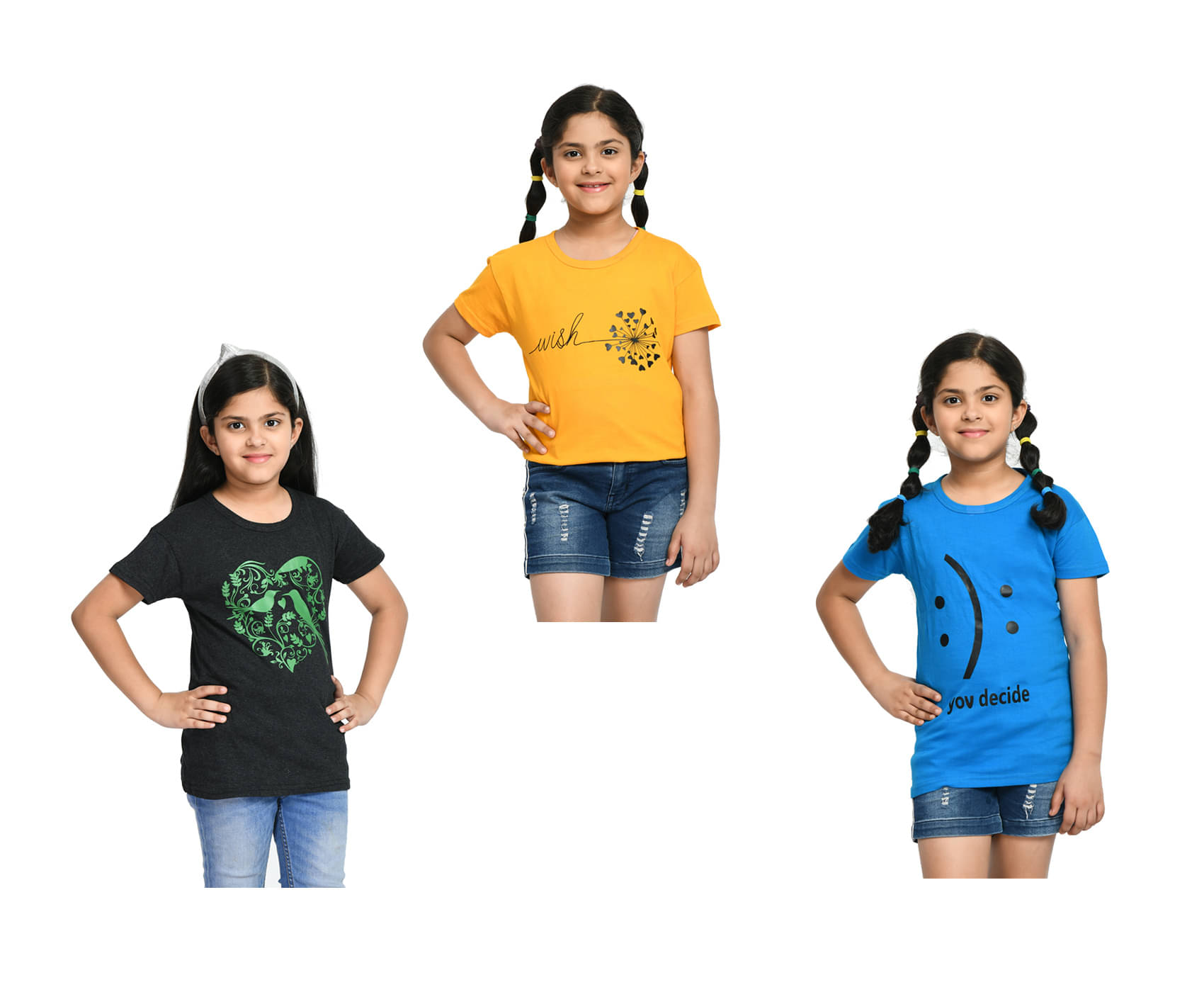     			IndiWeaves Pack of 3 Girls Cotton T-Shirt ( Multicolor )