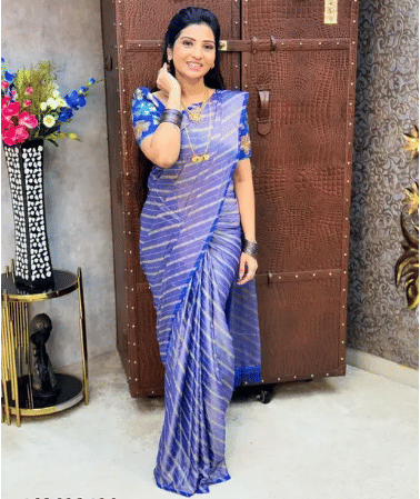     			JASHALFAB Brasso Applique Saree With Unstitched Blouse Piece ( Blue )