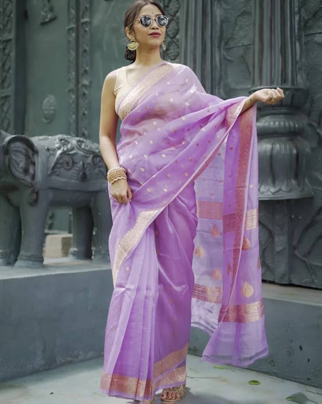     			JULEE Chanderi Woven Saree With Unstitched Blouse Piece ( Lavender )