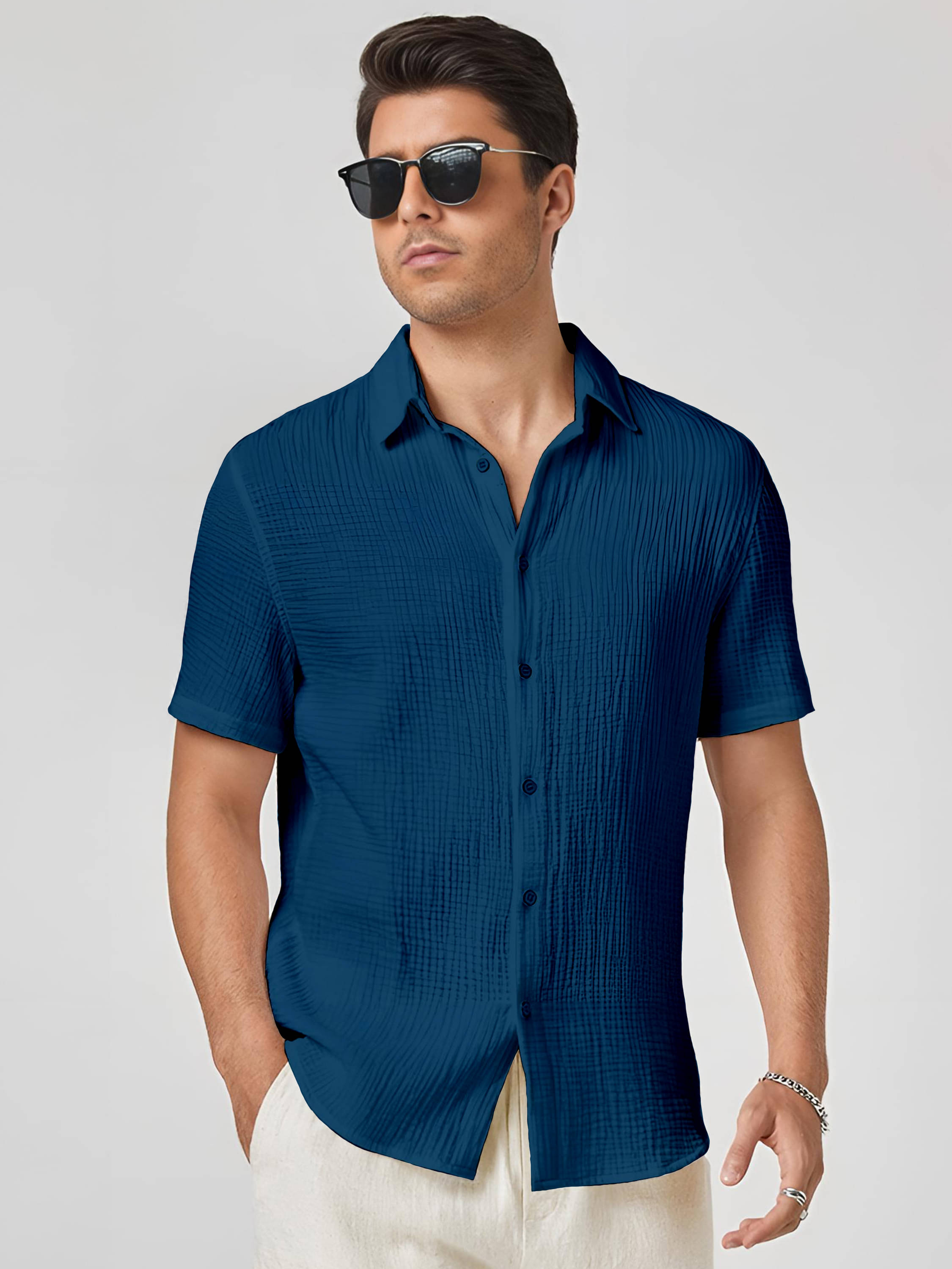     			KAKIDO Polyester Regular Fit Half Sleeves Men's Formal Shirt - Blue ( Pack of 1 )