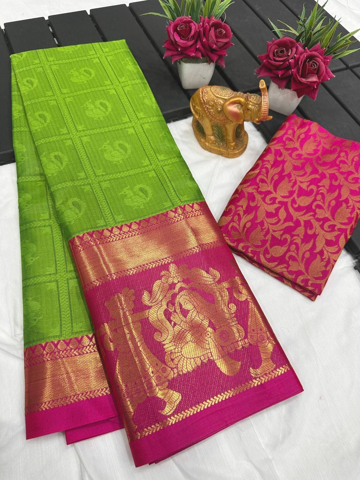     			KV Fashion Cotton Silk Embroidered Saree With Unstitched Blouse Piece ( Lime Green1 )