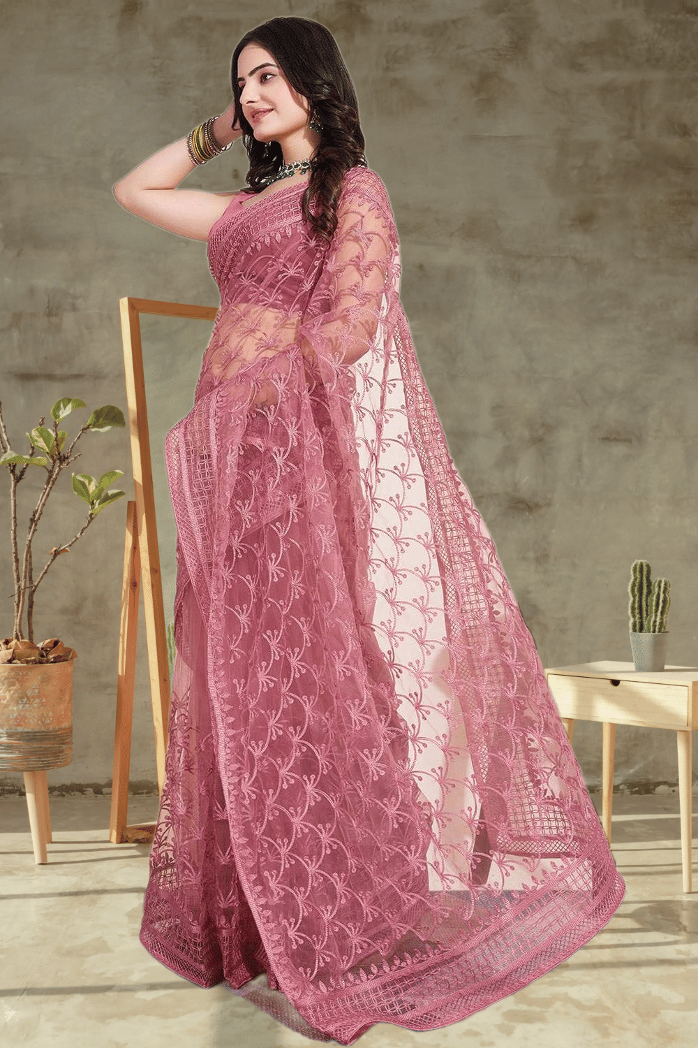 Keyura Net Embroidered Regular Saree With Unstitched Blouse Piece ( Pink ) Keyura Net Embroidered Regular Saree With Unstitched Blouse Piece ( Pink )