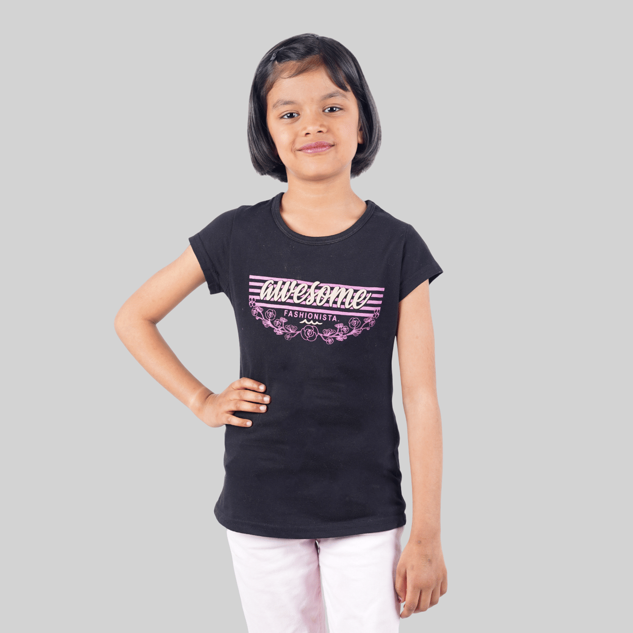     			Kidzee Kingdom Pack of 1 Girls Cotton T-Shirt ( Black )