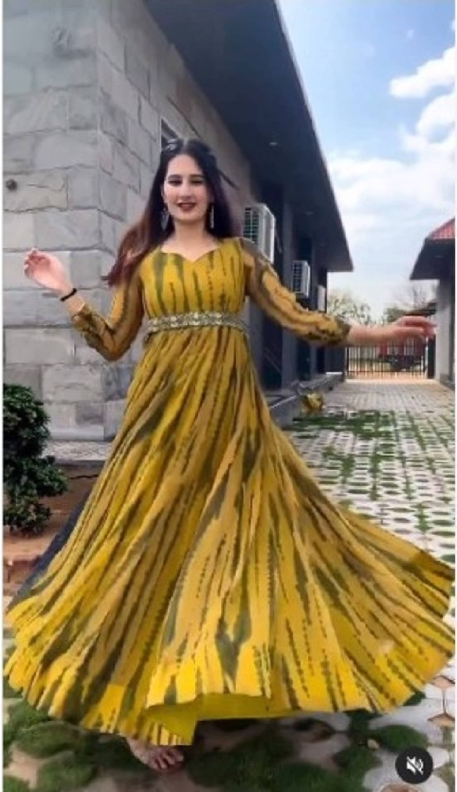 Krunal Raiyani Women's Cotton Blend Printed Fit & Flare Dress ( Yellow )