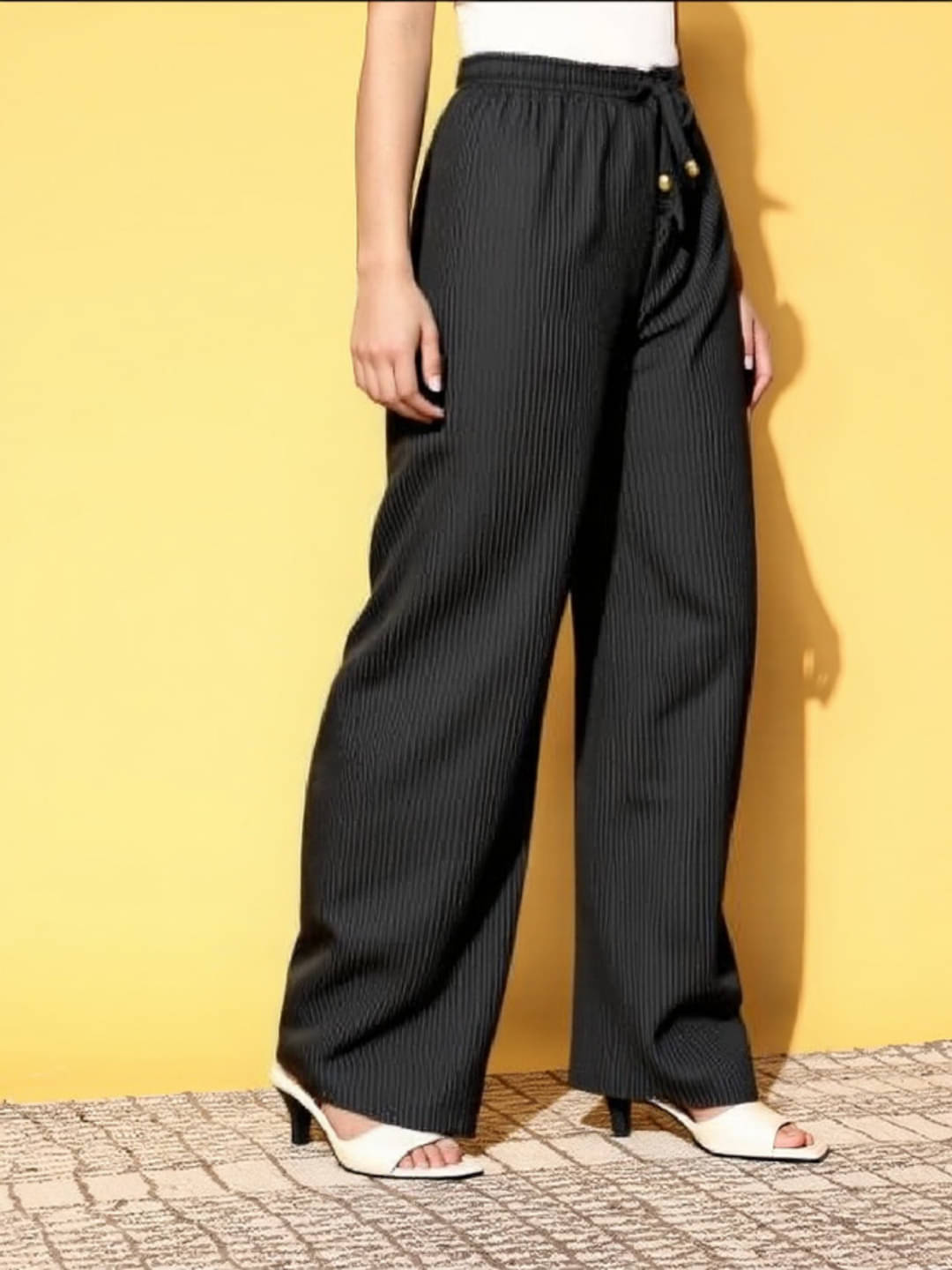    			MAYKR Pack of 1 Polyester Straight Women's Casual Pants ( Black )