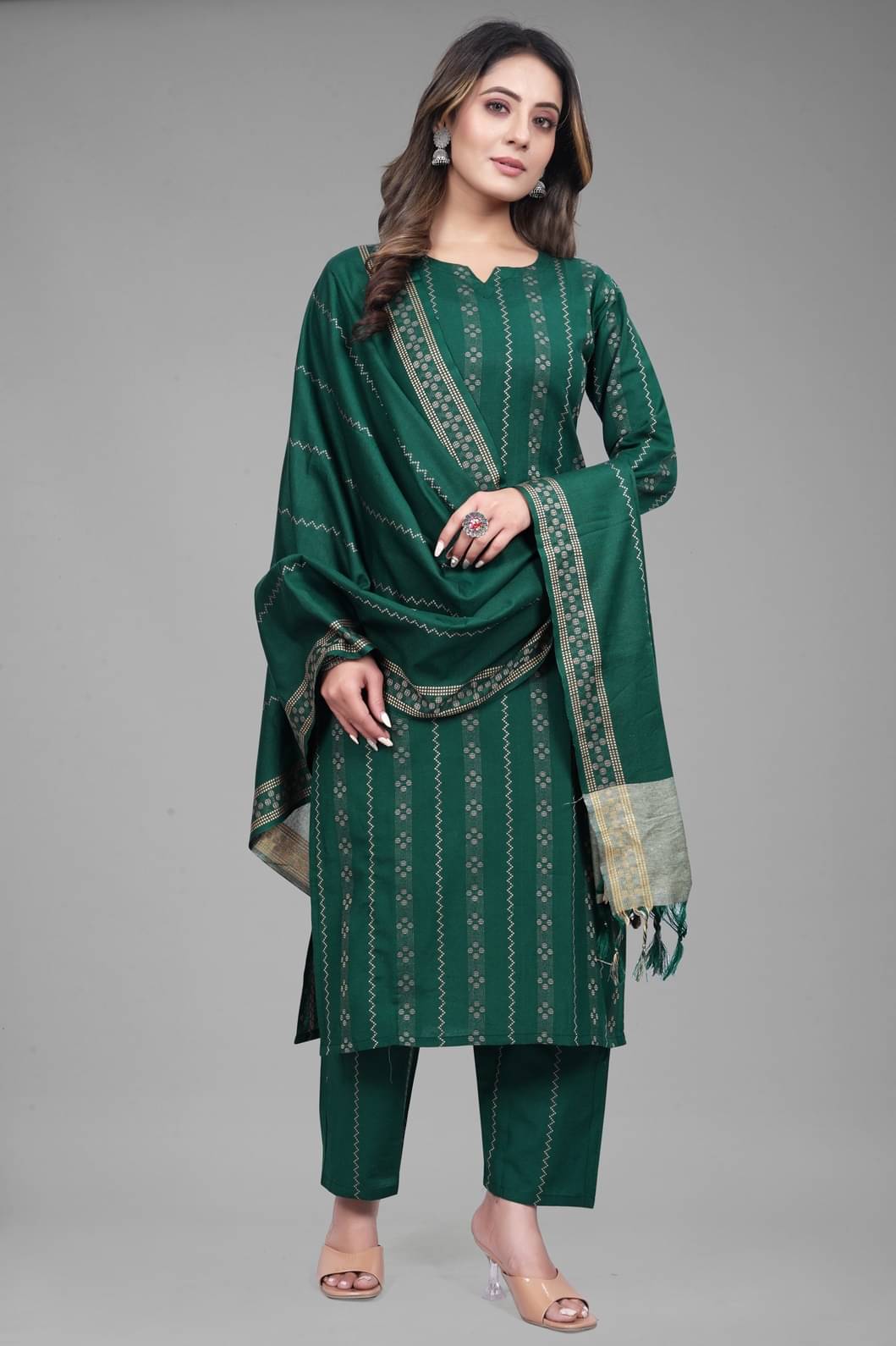     			MEHUL TEXTILE / MVC GROUP OF COMPANY Women Cotton Printed Straight Kurti With Pants ( Green )