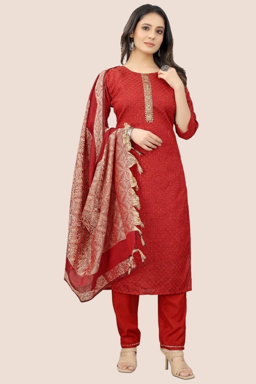 MEHUL TEXTILE / MVC GROUP OF COMPANY Women Cotton Silk Printed Straight Kurti With Pants ( Red ) MEHUL TEXTILE / MVC GROUP OF COMPANY Women Cotton Silk Printed Straight Kurti With Pants ( Red )
