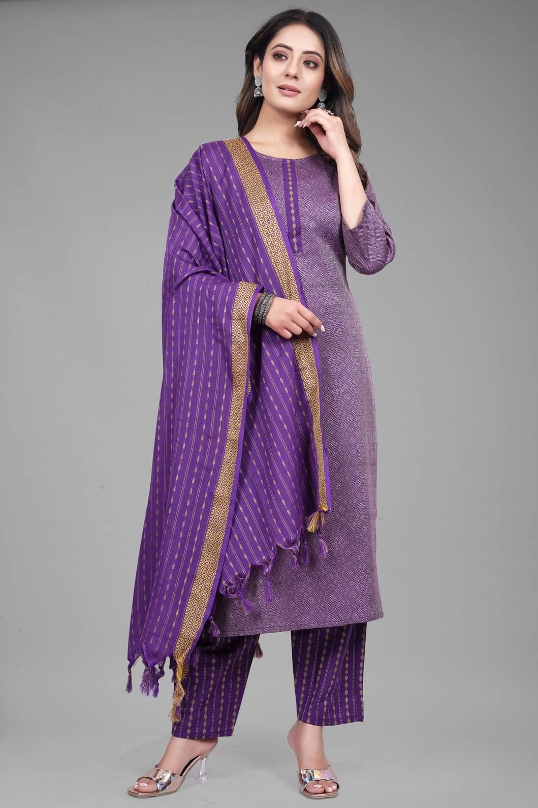    			MEHUL TEXTILE / MVC GROUP OF COMPANY Women Cotton Self Design Straight Kurti With Pants ( Purple )