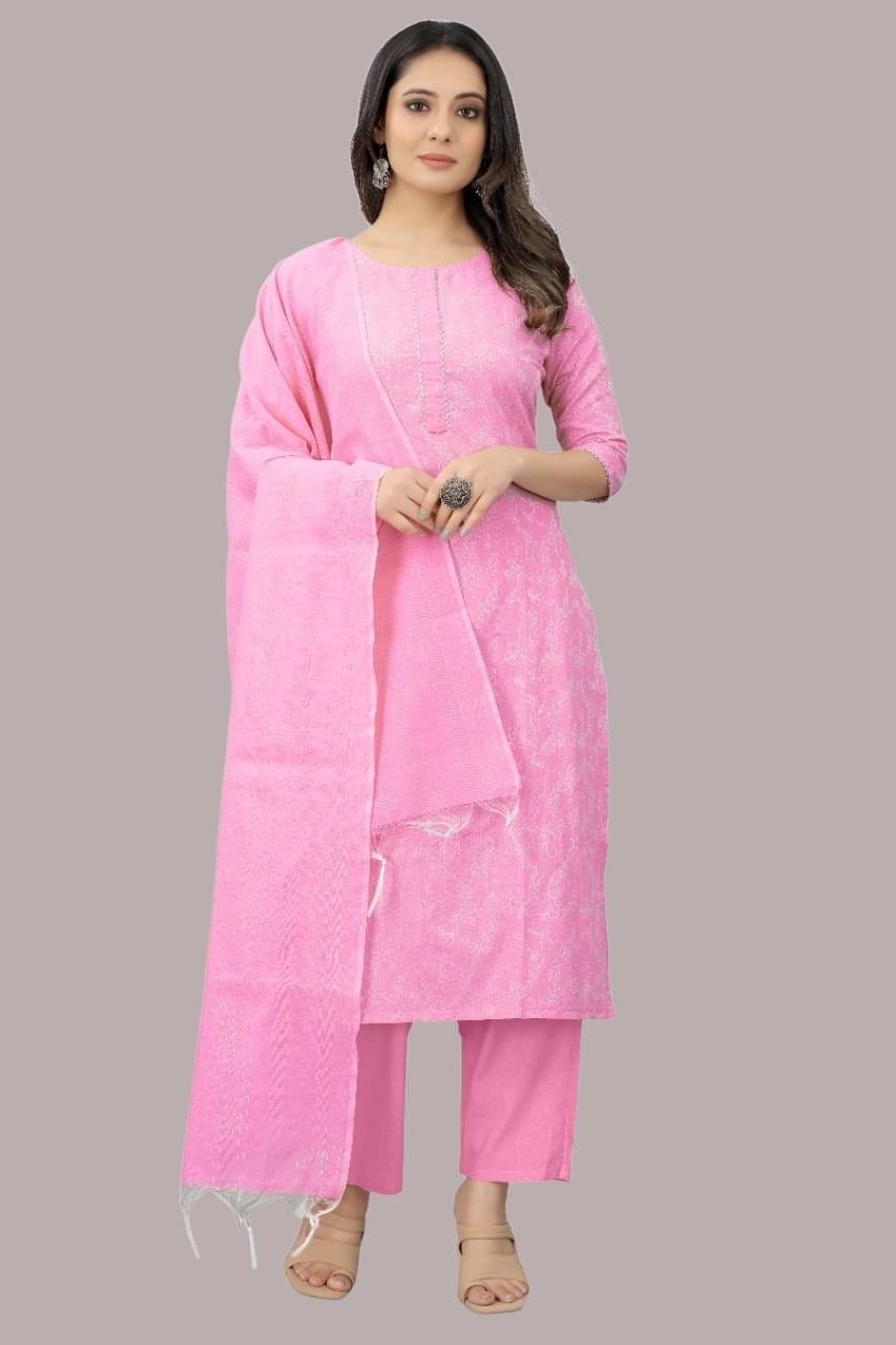 MEHUL TEXTILE / MVC GROUP OF COMPANY Women Cotton Printed Straight Kurti With Pants ( Pink ) MEHUL TEXTILE / MVC GROUP OF COMPANY Women Cotton Printed Straight Kurti With Pants ( Pink )
