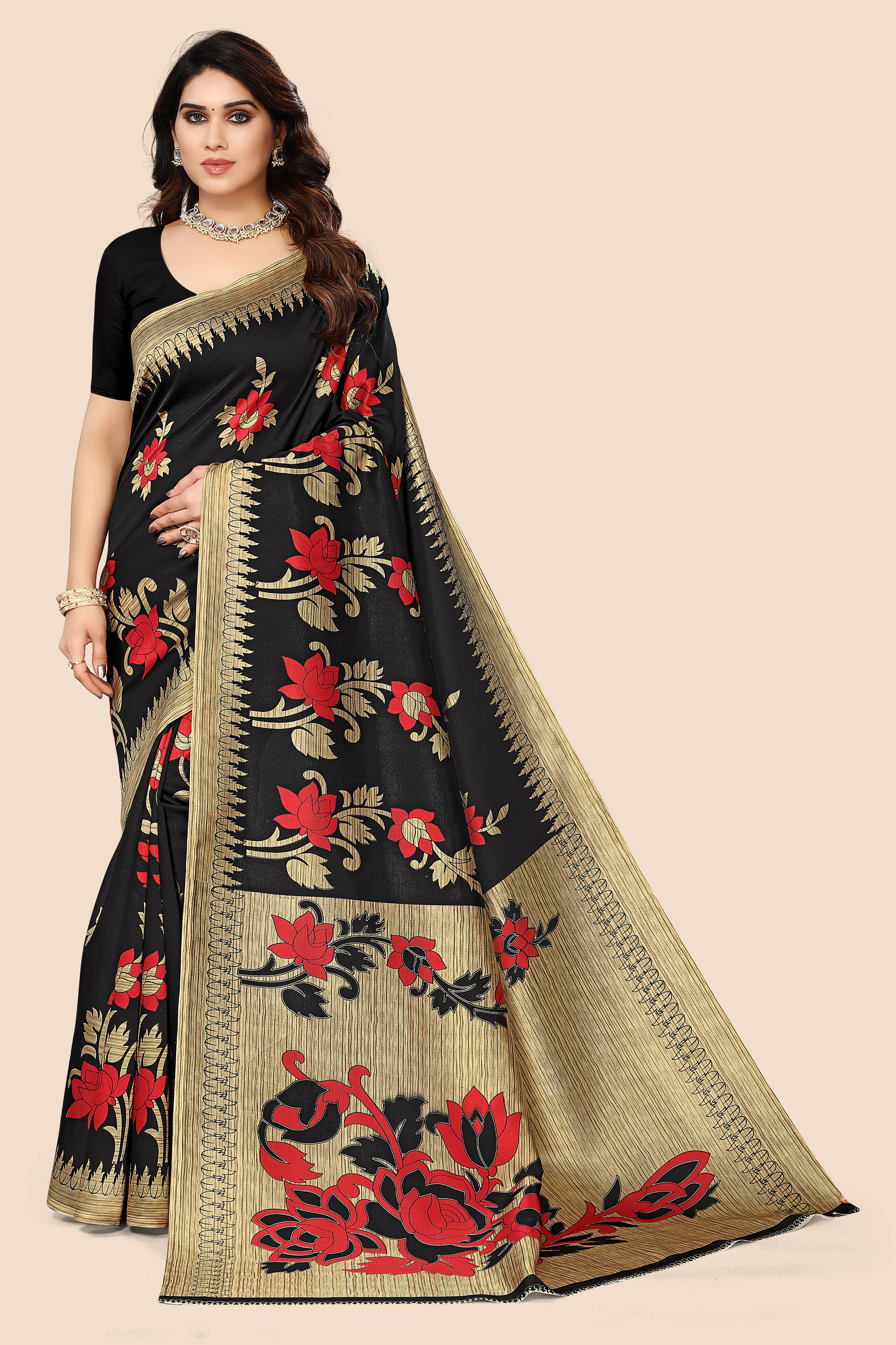    			Maayro Mysore Silk Printed Saree With Unstitched Blouse Piece ( Multicolor )
