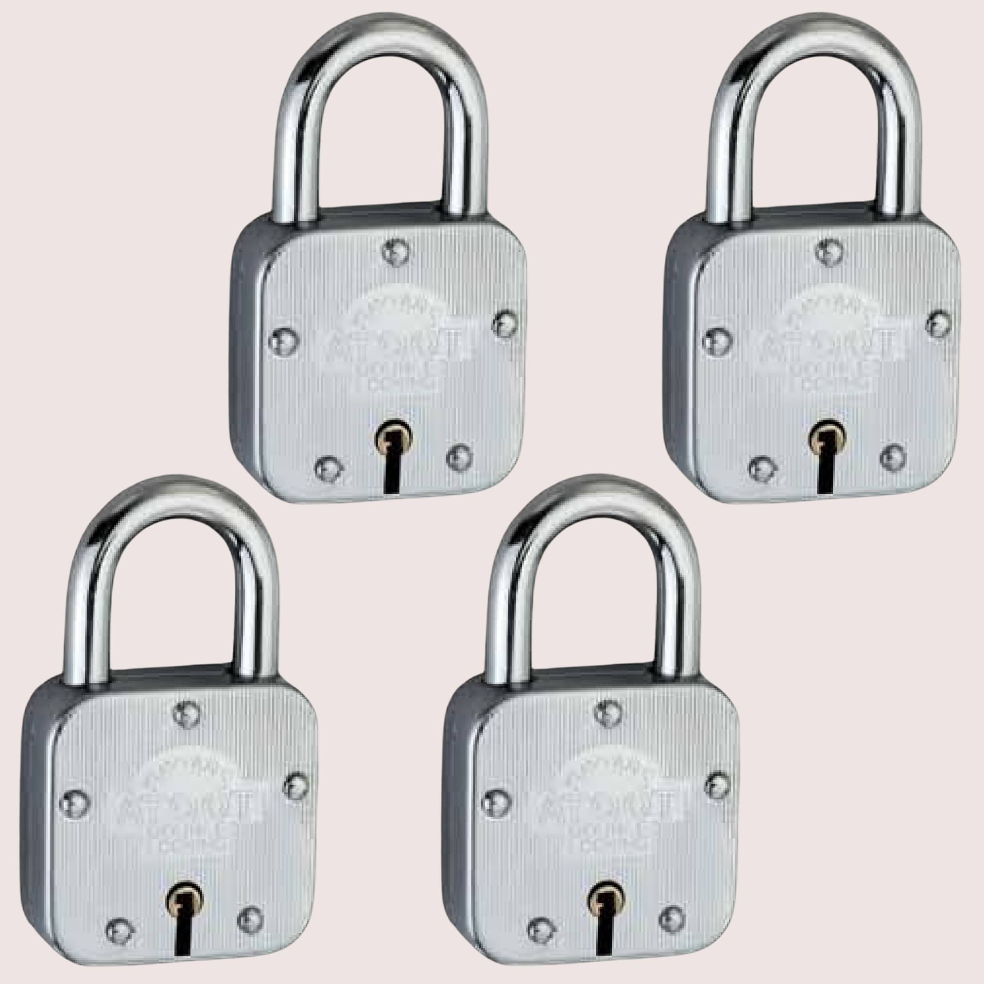 NAYYARS Atoot Bright or Silver Heavy-Duty 7-Lever Iron Padlock comes with 3 Keys with Double Locking System – Ultra-Secure 45mm Square Shape Lock for Home, Office, and Shop, Pack of 4 NAYYARS Atoot Bright or Silver Heavy-Duty 7-Lever Iron Padlock comes with 3 Keys with Double Locking System – Ultra-Secure 45mm Square Shape Lock for Home, Office, and Shop, Pack of 4