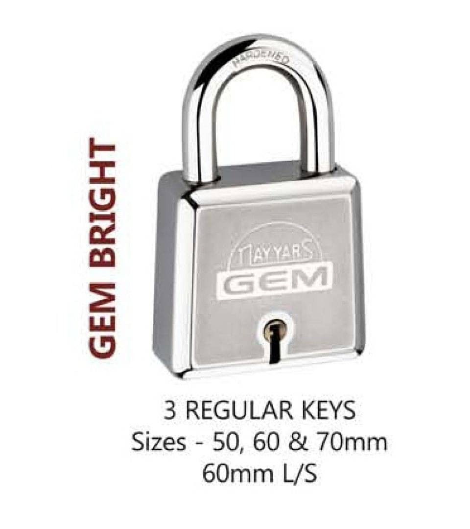    			NAYYARS Gem Bright or Silver Heavy-Duty 50mm Square Padlock comes with 3 Keys with Double Locking & Hardened Shackle – Ultra-Secure Iron Lock for Home, Office, and Shop, Pack of 1