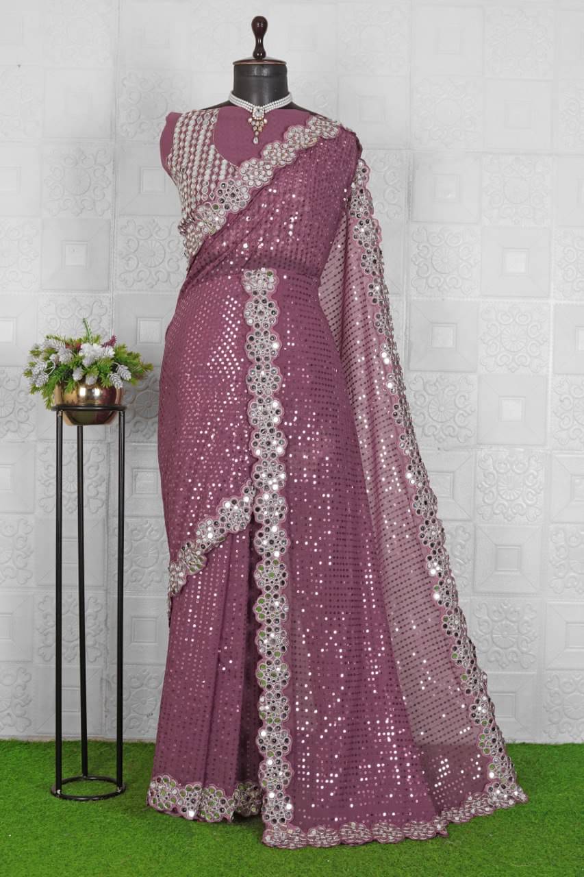 Nil Madhav Art Georgette Embroidered Saree With Unstitched Blouse Piece ( Pink ) Nil Madhav Art Georgette Embroidered Saree With Unstitched Blouse Piece ( Pink )