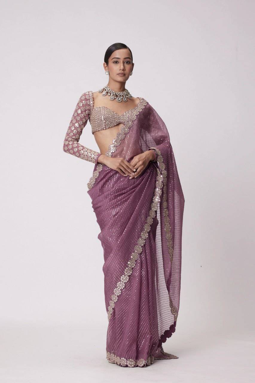     			Nil Madhav Art Georgette Embroidered Saree With Unstitched Blouse Piece ( Pink )