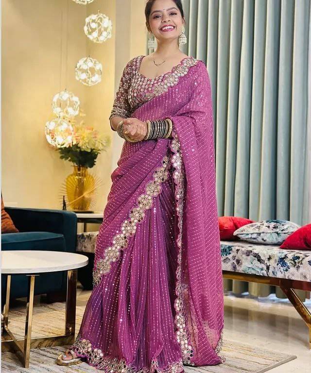 Nil Madhav Art Georgette Embroidered Saree With Unstitched Blouse Piece ( Pink ) Nil Madhav Art Georgette Embroidered Saree With Unstitched Blouse Piece ( Pink )