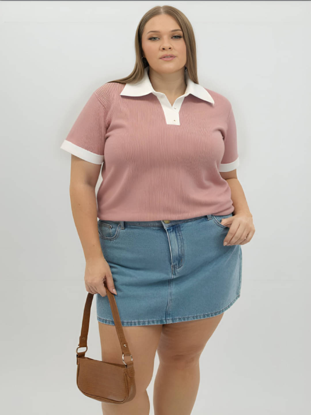 PLUS PARADISE Women Cotton Solid Slim Polo Collar T-Shirt ( Pink )     			PLUS PARADISE Women Cotton Solid Slim Polo Collar T-Shirt ( Pink )