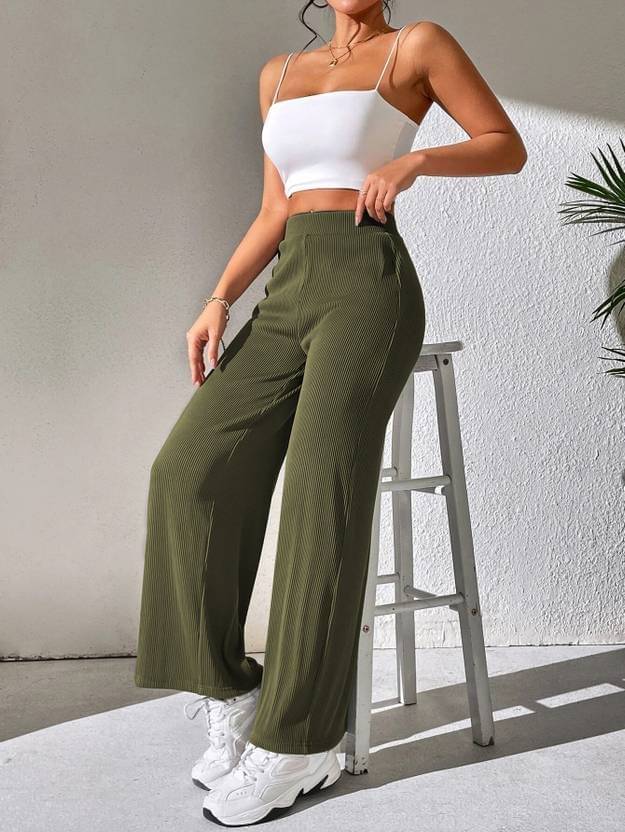     			Qyaas Women Knitted Casual Pants ( Olive )