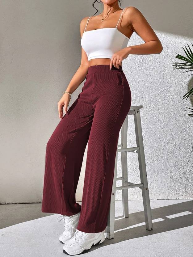     			Qyaas Women Knitted Casual Pants ( Maroon )