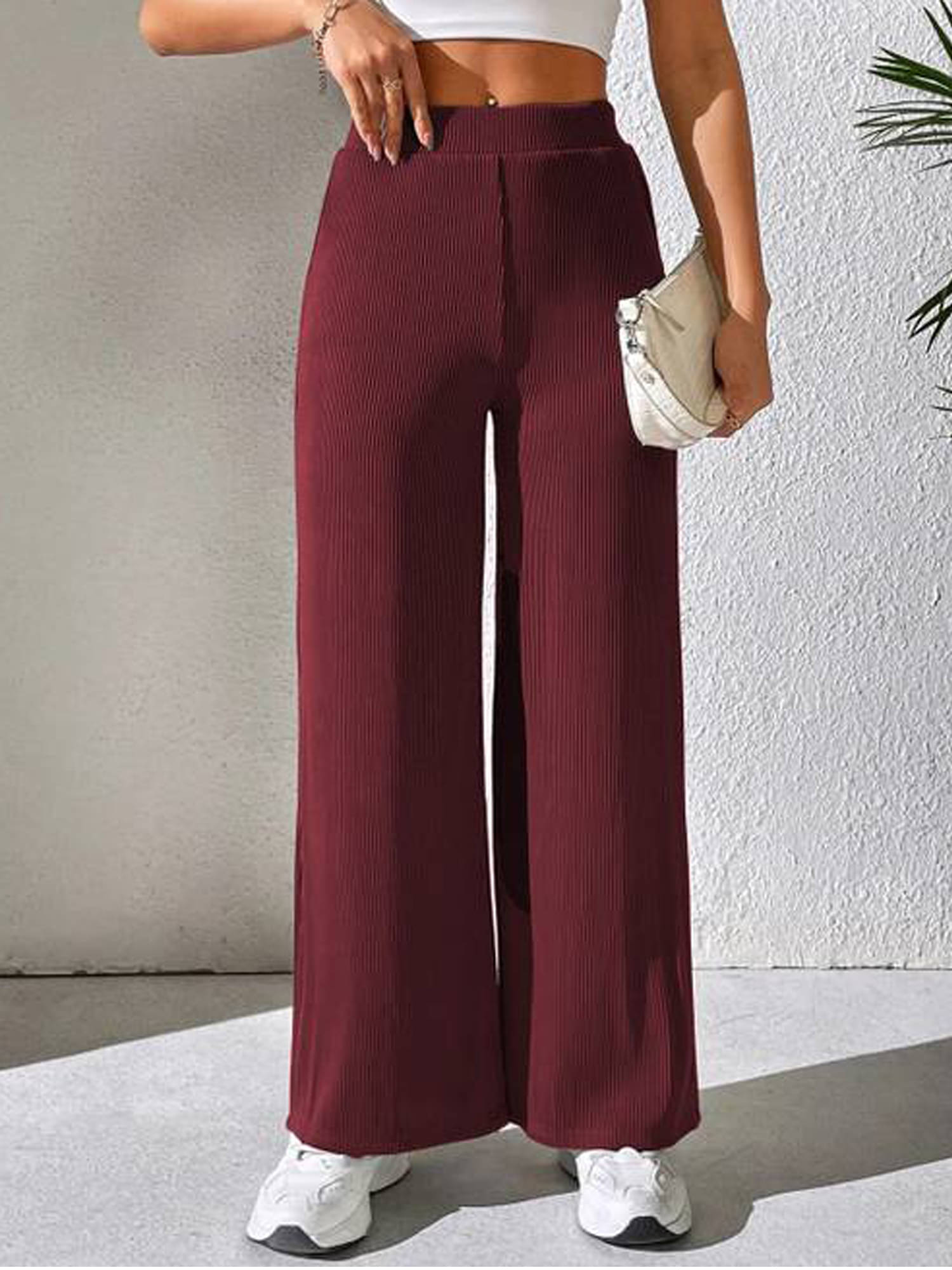     			Qyaas Pack of 1 Polyester Baggy Women's Casual Pants ( Maroon )