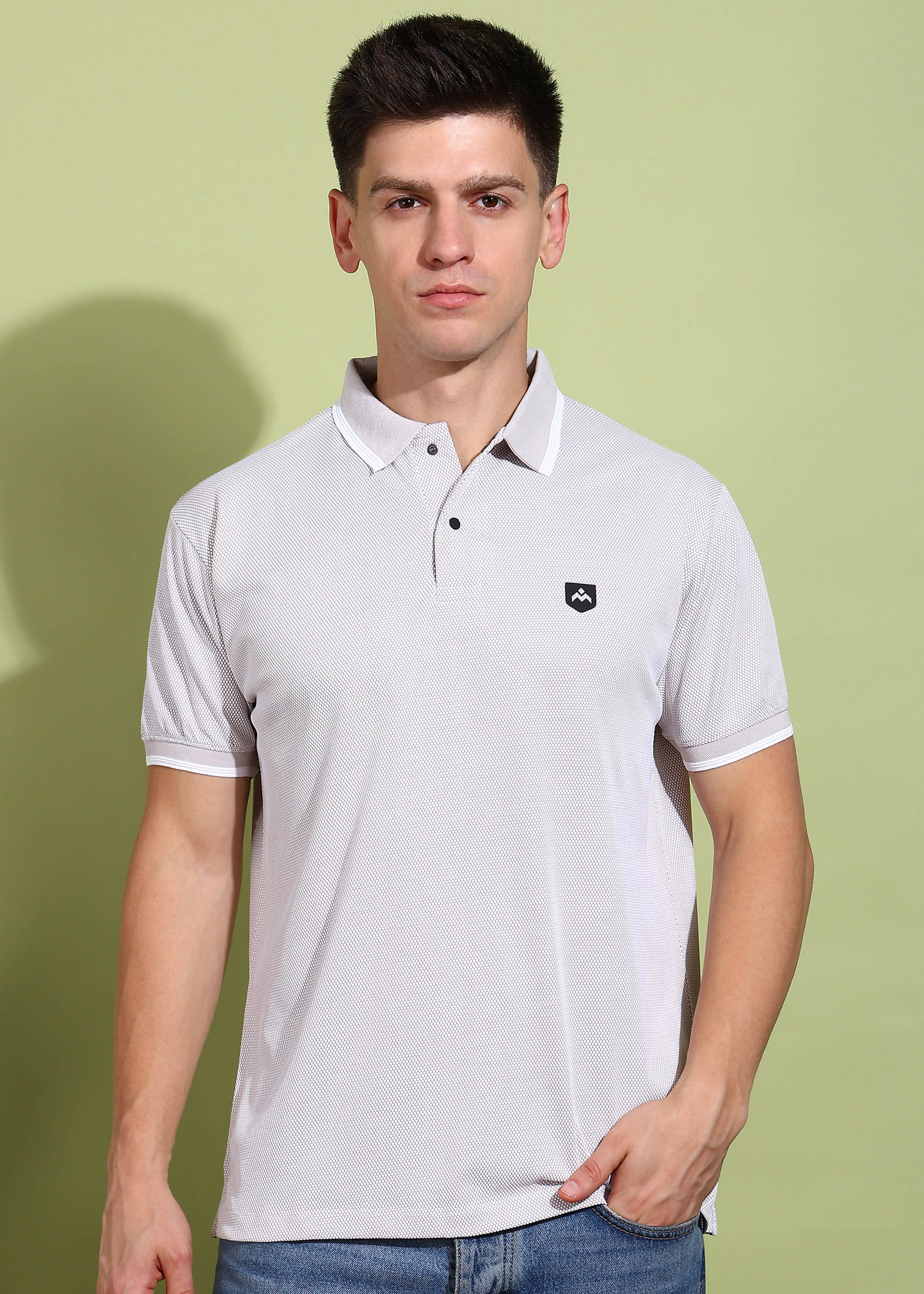     			REEPOLLY Men 100% Cotton Regular Fit Printed Polo T-Shirt ( Beige )