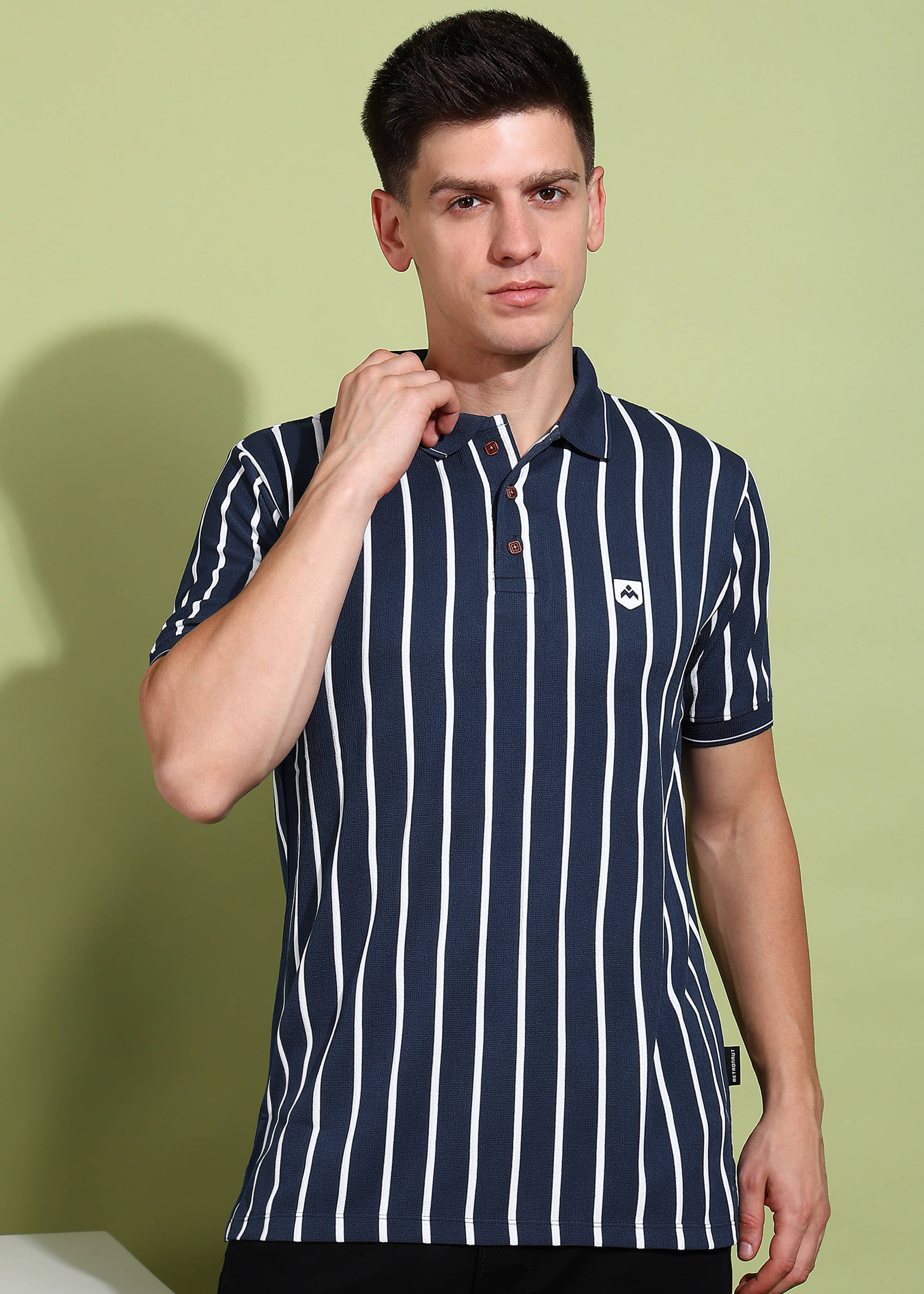     			REEPOLLY Men 100% Cotton Regular Fit Striped Polo T-Shirt ( Navy Blue )