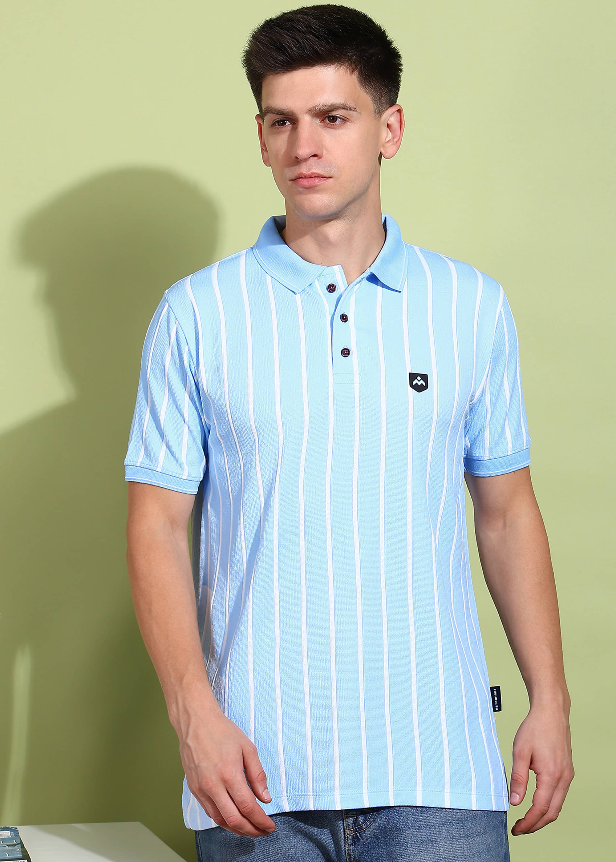 REEPOLLY Men 100% Cotton Regular Fit Striped Polo T-Shirt ( Sky Blue ) REEPOLLY Men 100% Cotton Regular Fit Striped Polo T-Shirt ( Sky Blue )