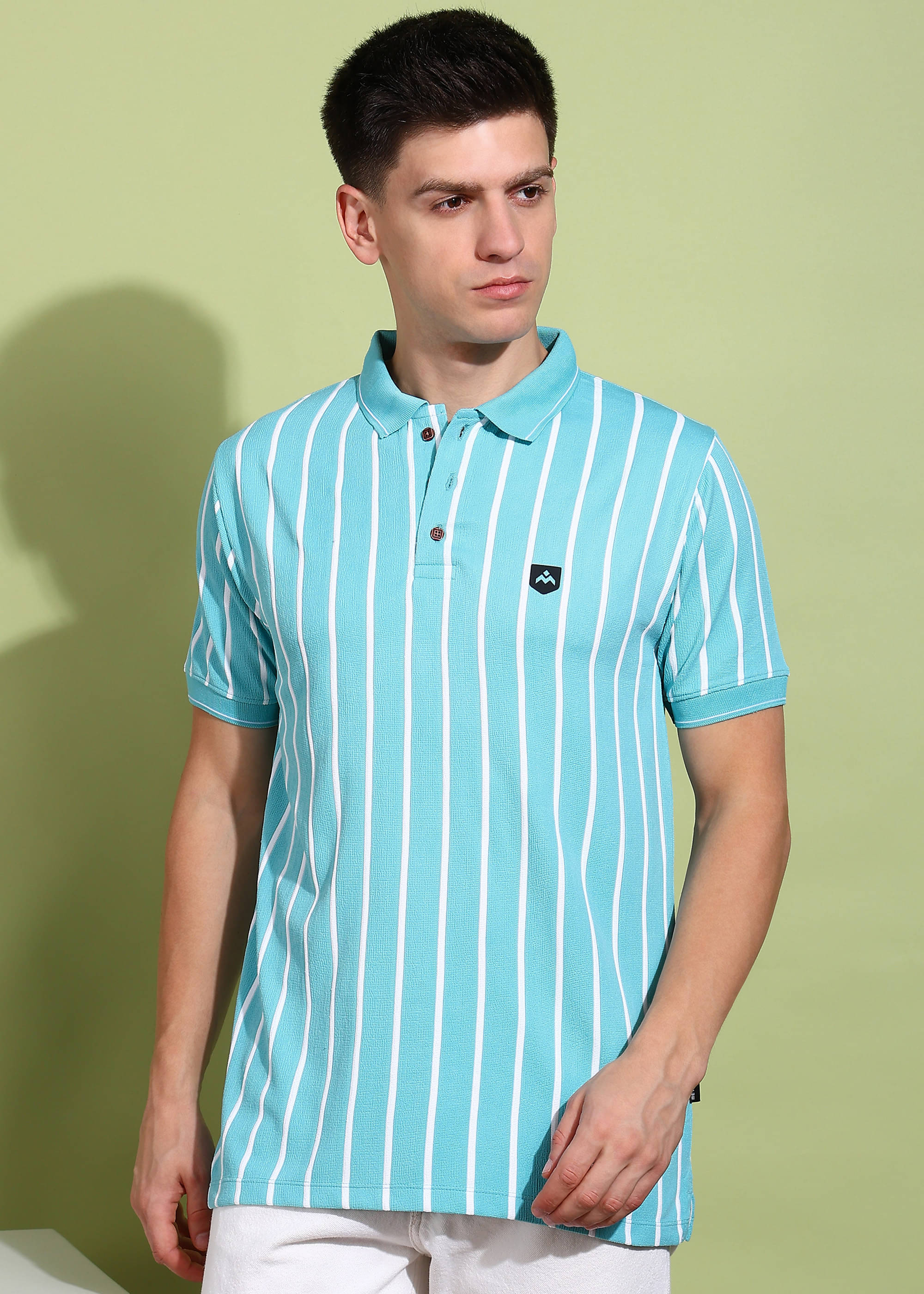 REEPOLLY Men 100% Cotton Regular Fit Striped Polo T-Shirt ( Turquoise ) REEPOLLY Men 100% Cotton Regular Fit Striped Polo T-Shirt ( Turquoise )