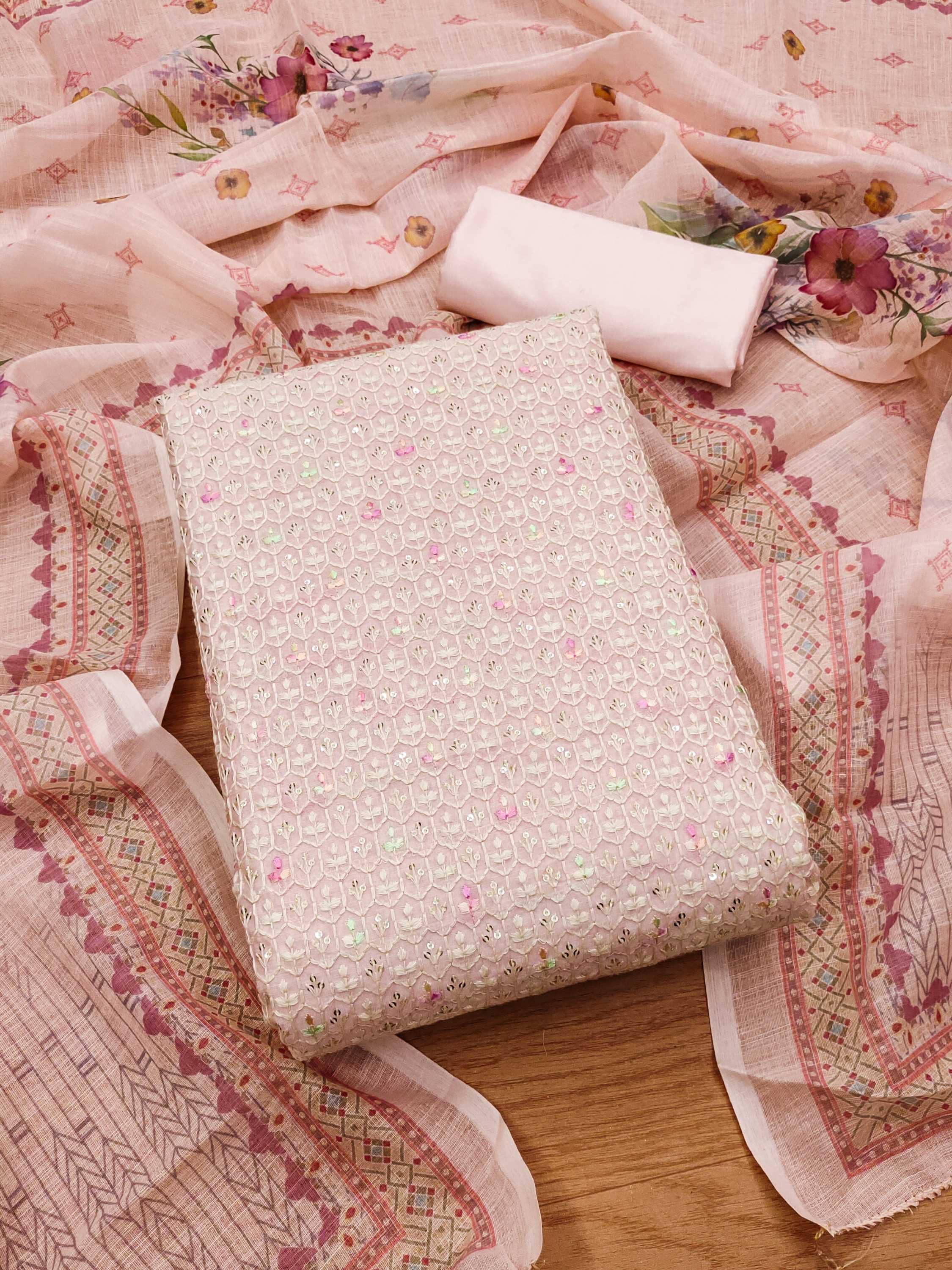 Rangtulika Ethnics Women Chanderi Unstitched Dress Material ( Pink ) - Unstitched Fabrics | Buy online on ZillyBuy