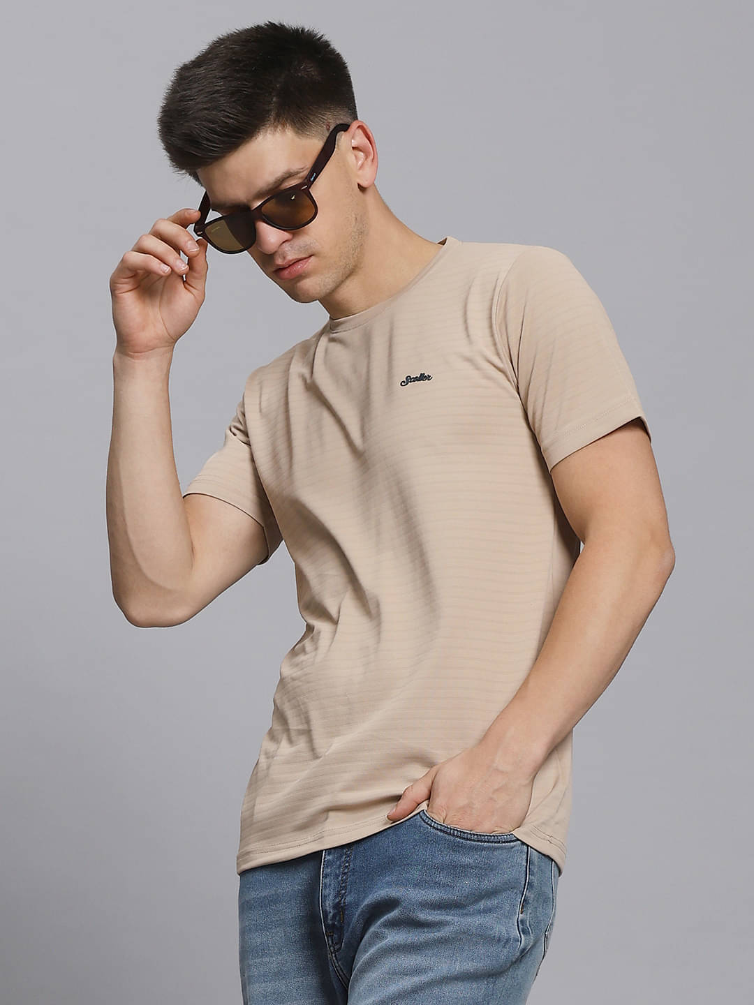 SCOLLER Men Cotton Blend Regular Fit Solid T-Shirt ( Pink ) SCOLLER Men Cotton Blend Regular Fit Solid T-Shirt ( Pink )