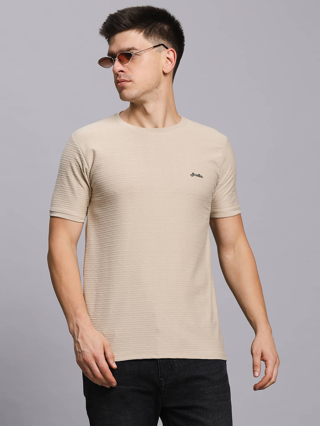     			SCOLLER Men Cotton Blend Regular Fit Solid T-Shirt ( Multicolor )