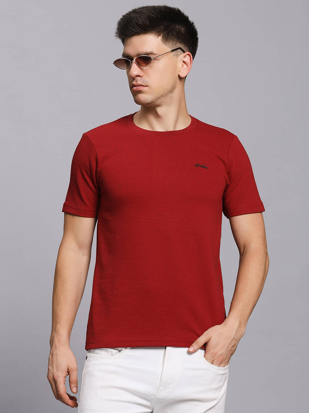 SCOLLER Men Cotton Blend Regular Fit Solid T-Shirt ( Maroon ) SCOLLER Men Cotton Blend Regular Fit Solid T-Shirt ( Maroon )