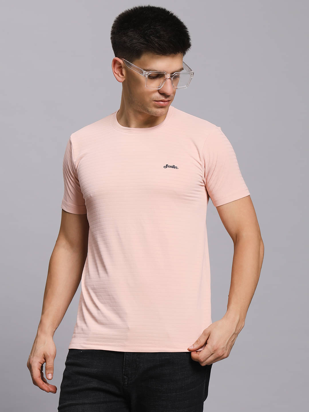 SCOLLER Men Cotton Blend Regular Fit Solid T-Shirt ( Pink ) SCOLLER Men Cotton Blend Regular Fit Solid T-Shirt ( Pink )