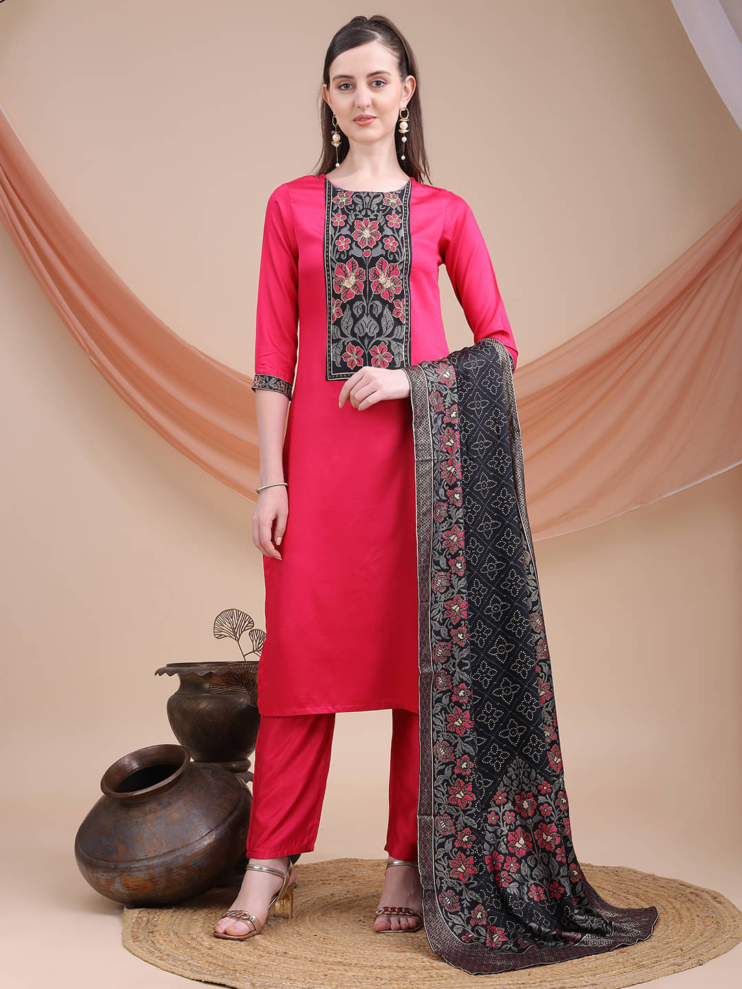     			Sitaram Designer Women Viscose Printed Straight Kurti With Pants ( Pink )