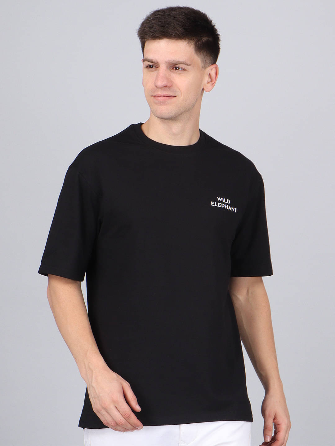 WILD ELEPHANT Men Cotton Oversized Fit Printed T-Shirt ( Black )     			WILD ELEPHANT Men Cotton Oversized Fit Printed T-Shirt ( Black )