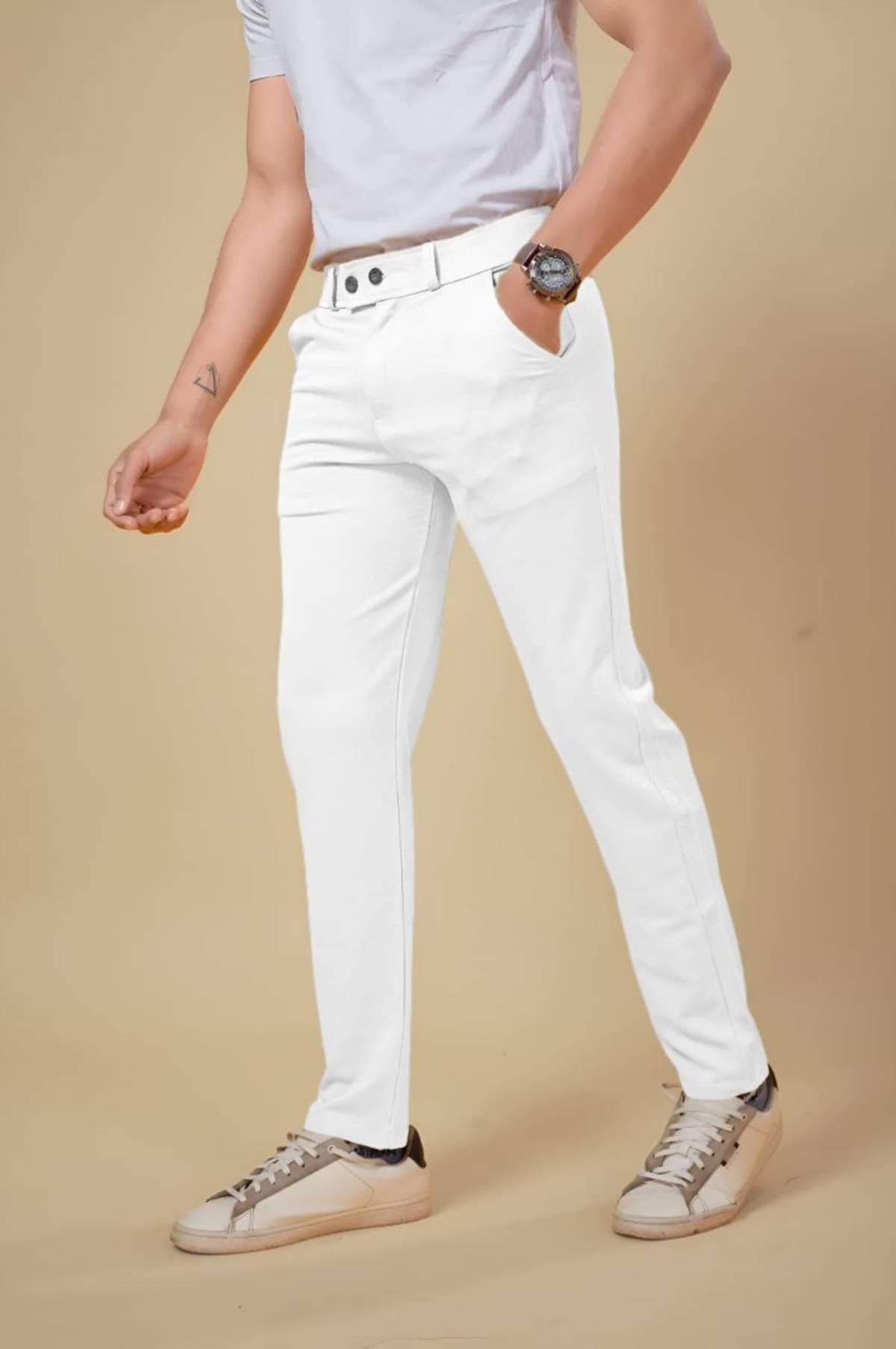 bluecorp enterprise Regular Flat Men's Chinos - White ( Pack of 1 ) bluecorp enterprise Regular Flat Men's Chinos - White ( Pack of 1 )