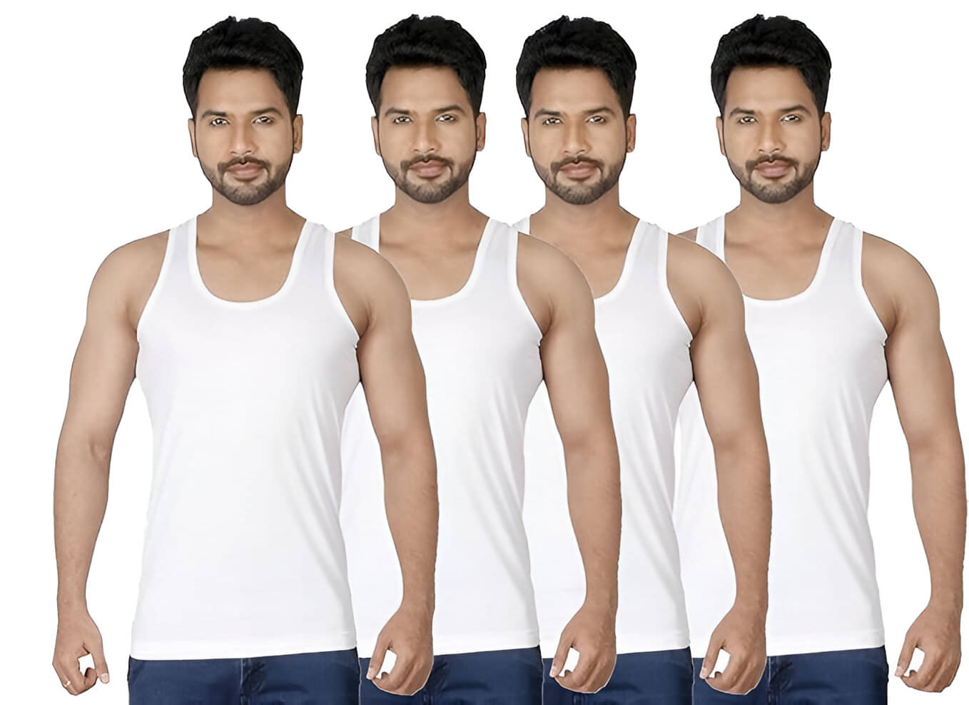 kaseera Pack of 4 Cotton Blend Basic Vest For Men ( White ) kaseera Pack of 4 Cotton Blend Basic Vest For Men ( White )