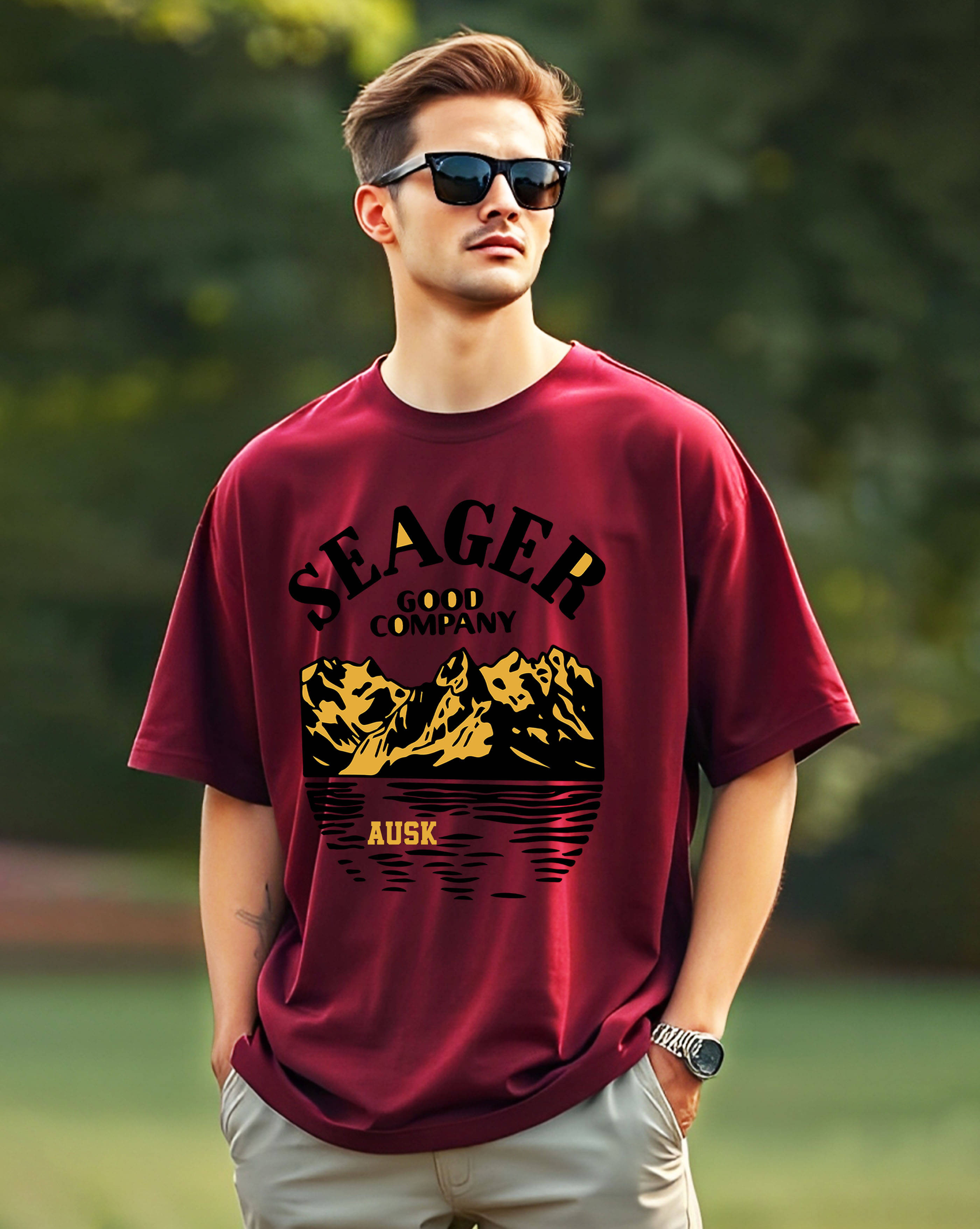 ENITOR Men Cotton Blend Oversized Fit Printed T-Shirt ( Maroon ) ENITOR Men Cotton Blend Oversized Fit Printed T-Shirt ( Maroon )